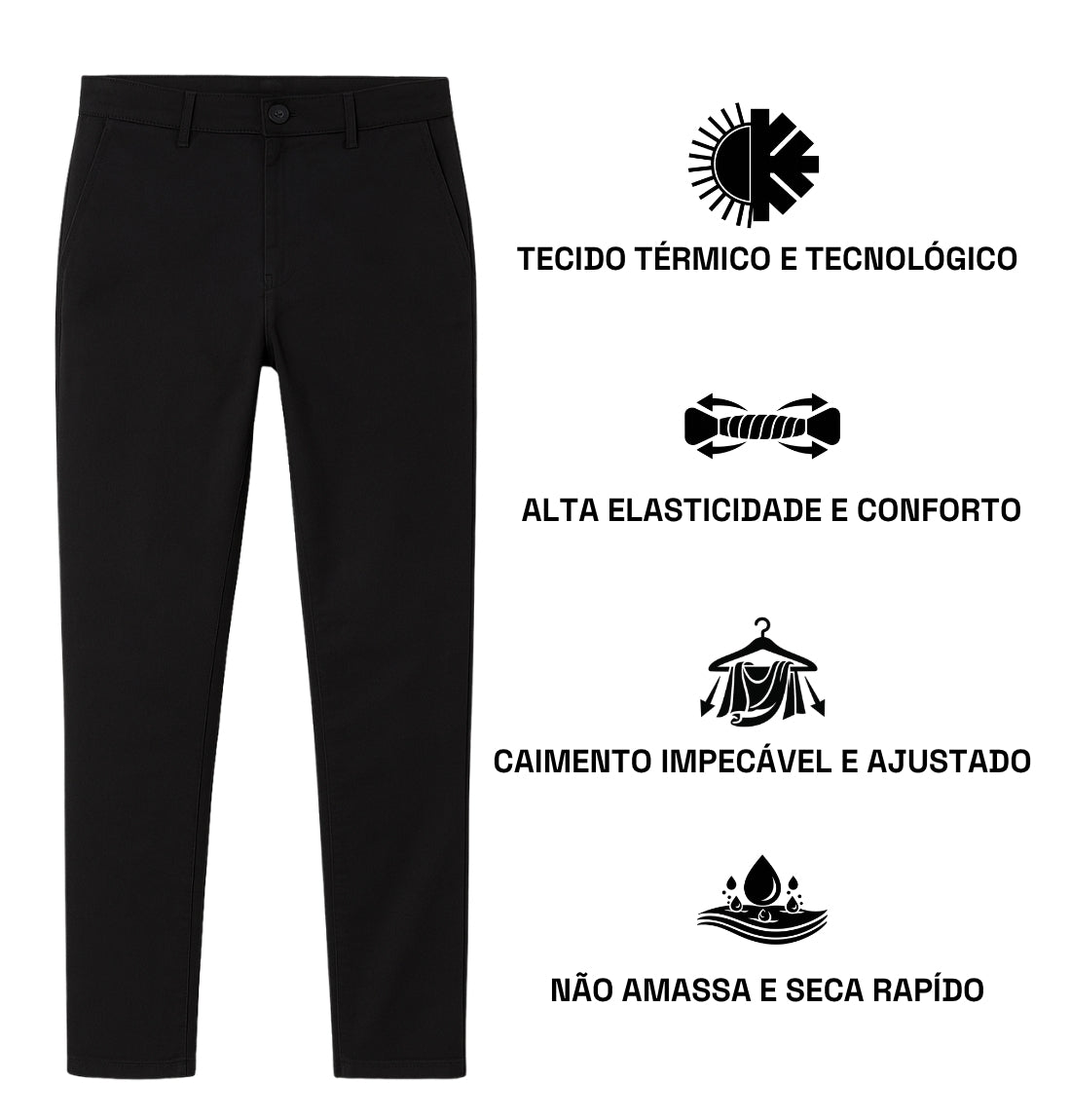 Black super stretch tailored trousers with an elegant fit
