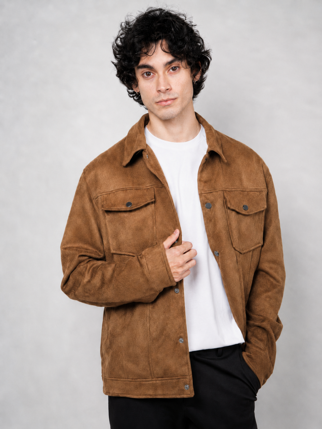 Jaqueta Masculina Suede Botão Forrado