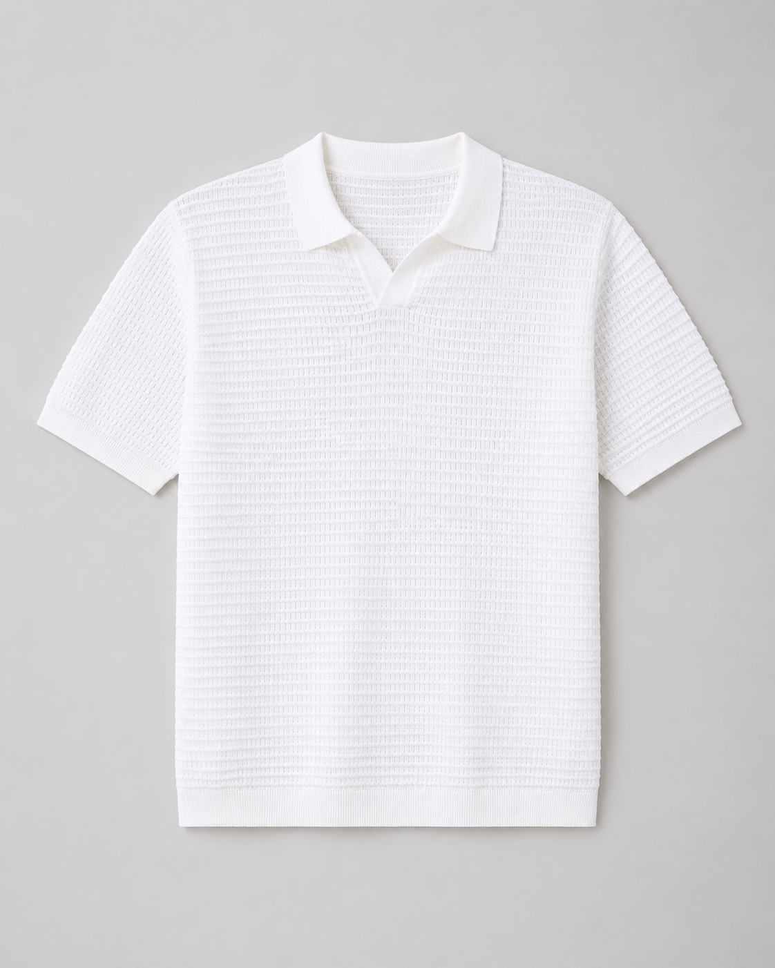 Polo Masculina Tricot Texturizada Arejada Branca