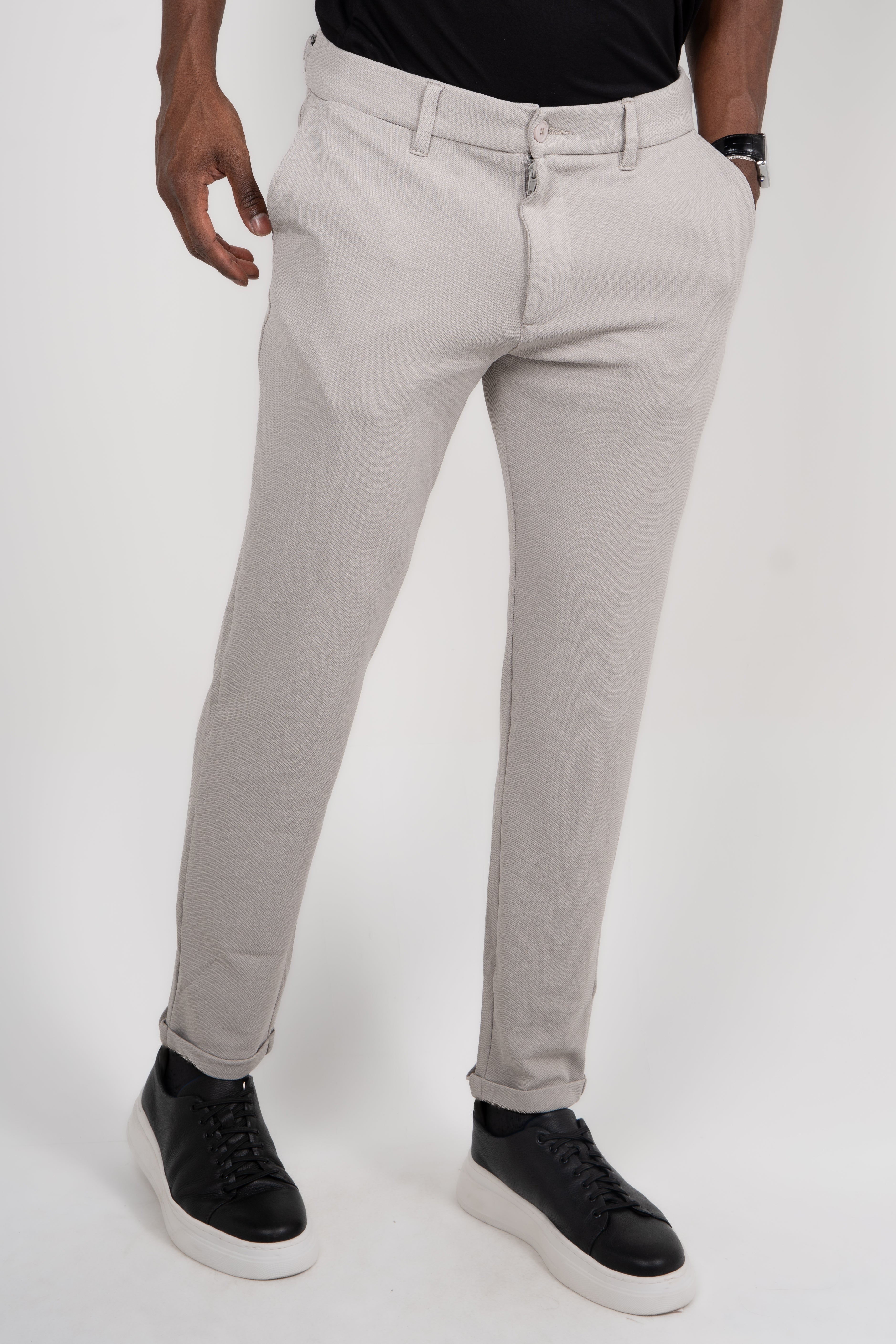 Calça Alfaiataria Masculina em Malha com Ajuste Lateral