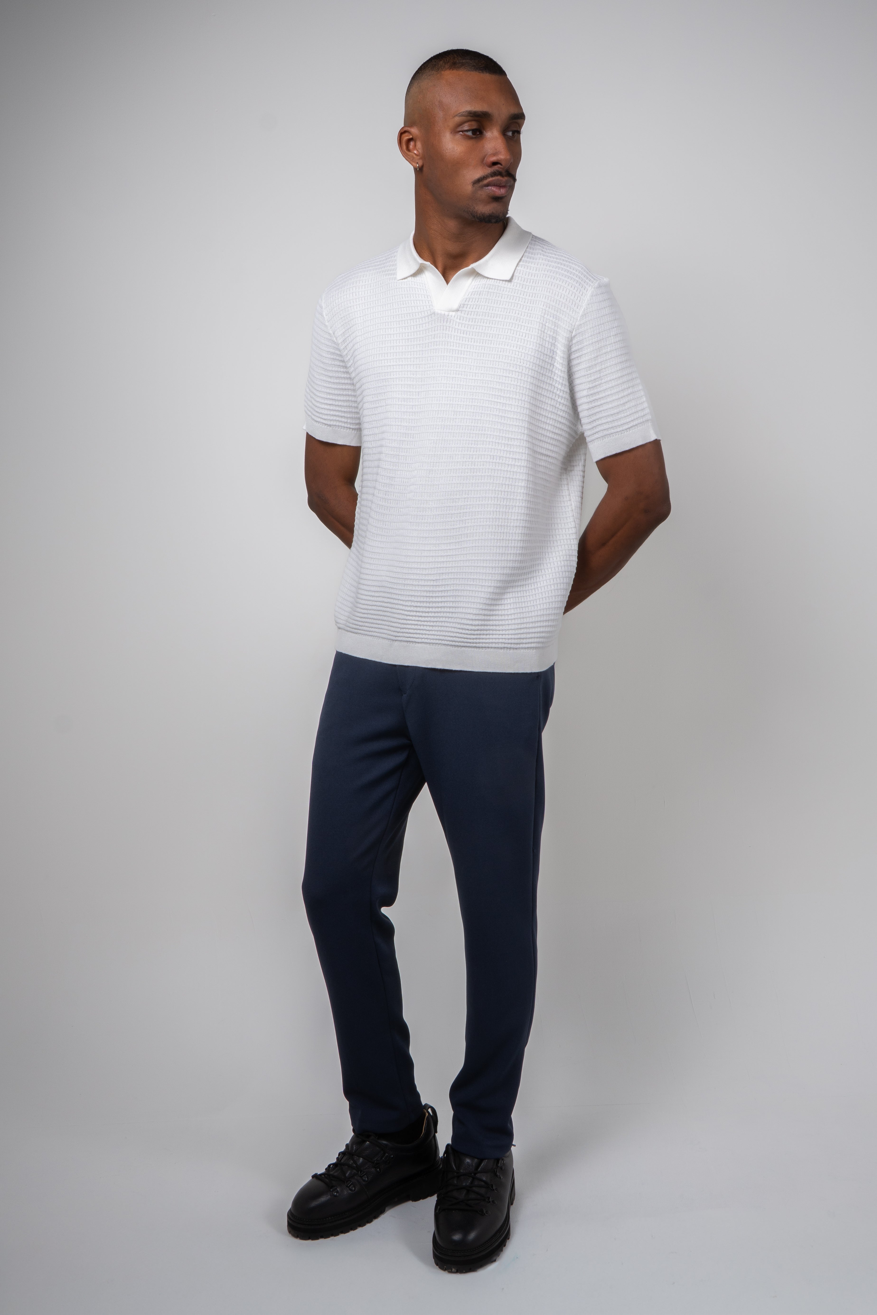 Polo Masculina Tricot Texturizada Arejada Branca