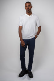 Polo Masculina Tricot Texturizada Arejada Branca