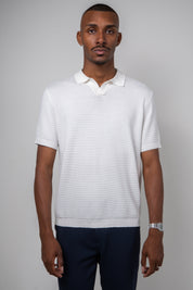 Polo Masculina Tricot Texturizada Arejada Branca