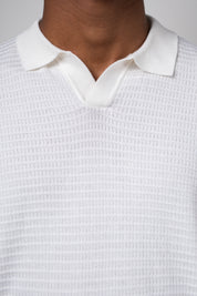 Polo Masculina Tricot Texturizada Arejada Branca