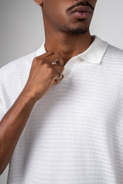 Polo Masculina Tricot Texturizada Arejada Branca