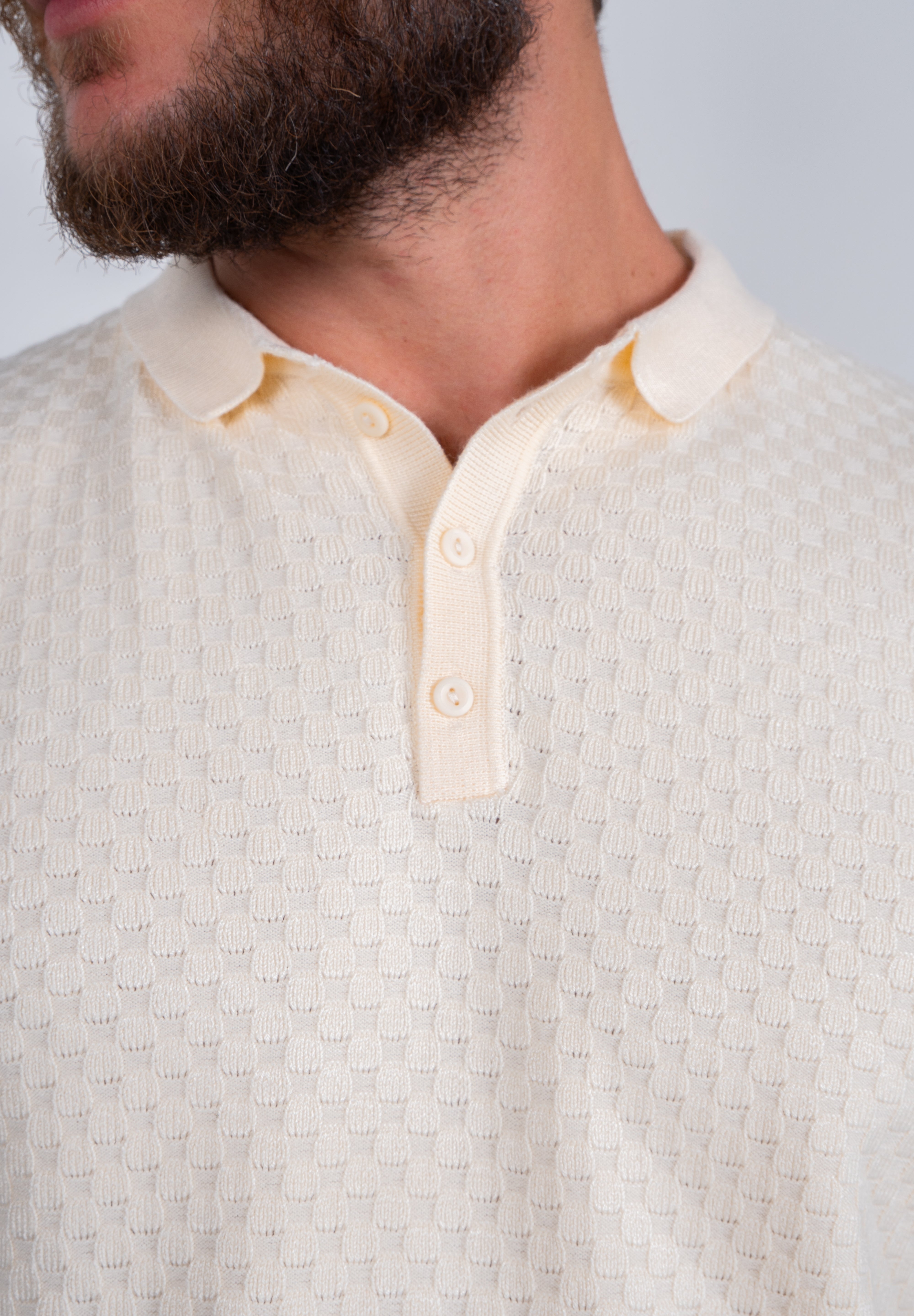 Polo Masculina Tricot Texturizada Premium Quadriculada