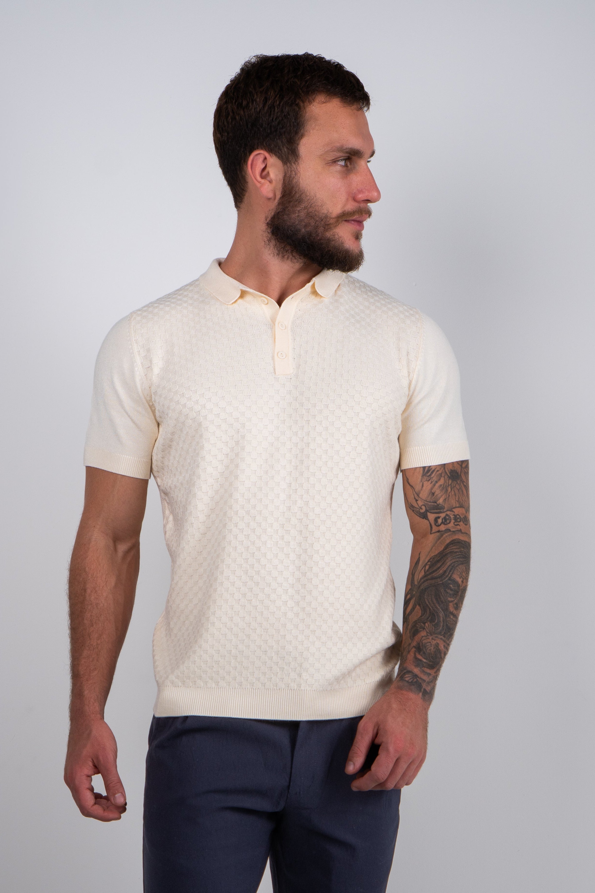 Polo Masculina Tricot Texturizada Premium Quadriculada