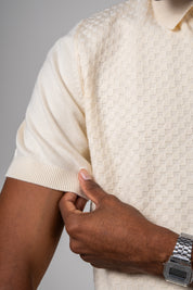 Polo Masculina Tricot Texturizada Premium Quadriculada