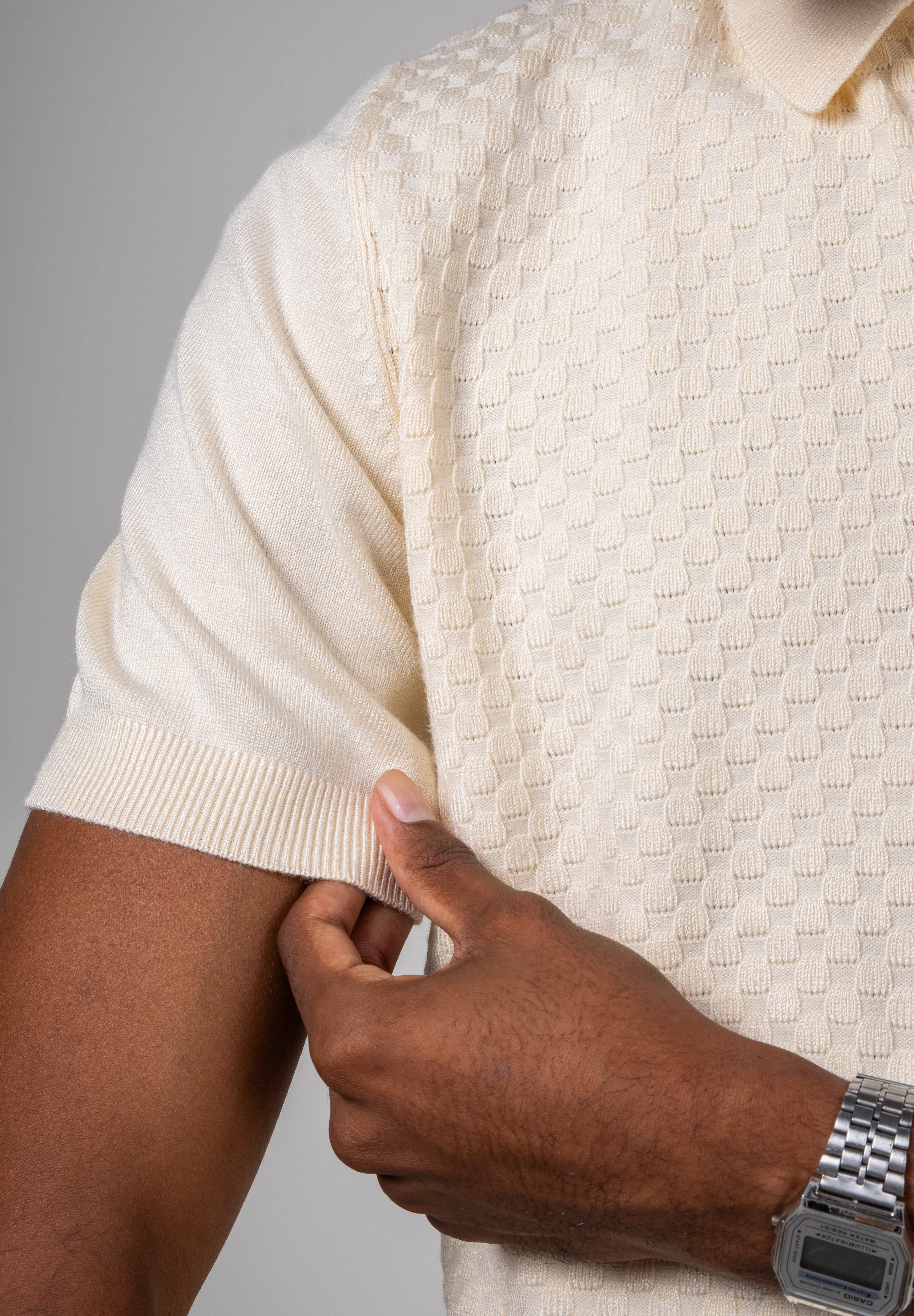 Polo Masculina Tricot Texturizada Premium Quadriculada