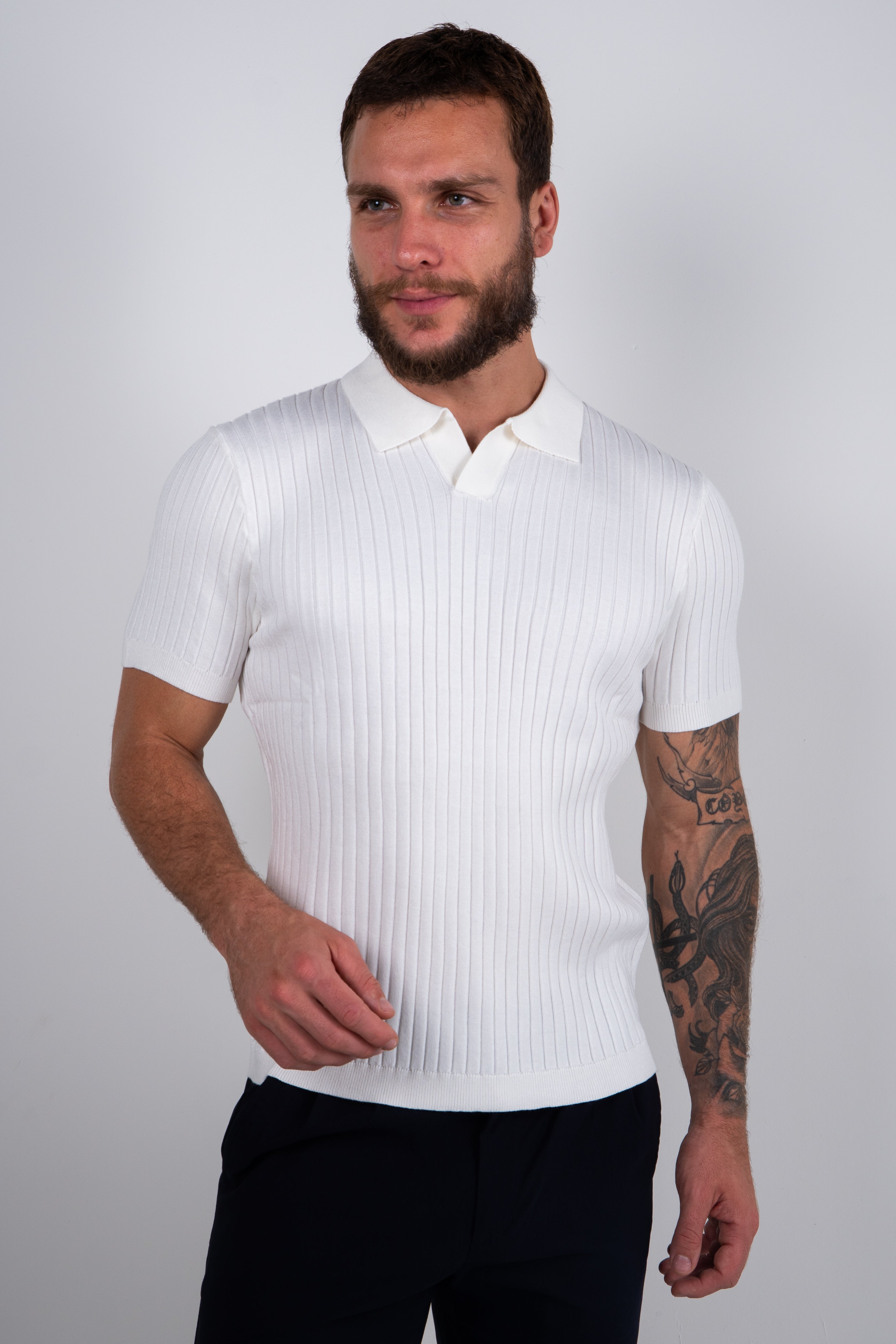 Camisa Polo Masculina Tricot Canelada Gola Italiana