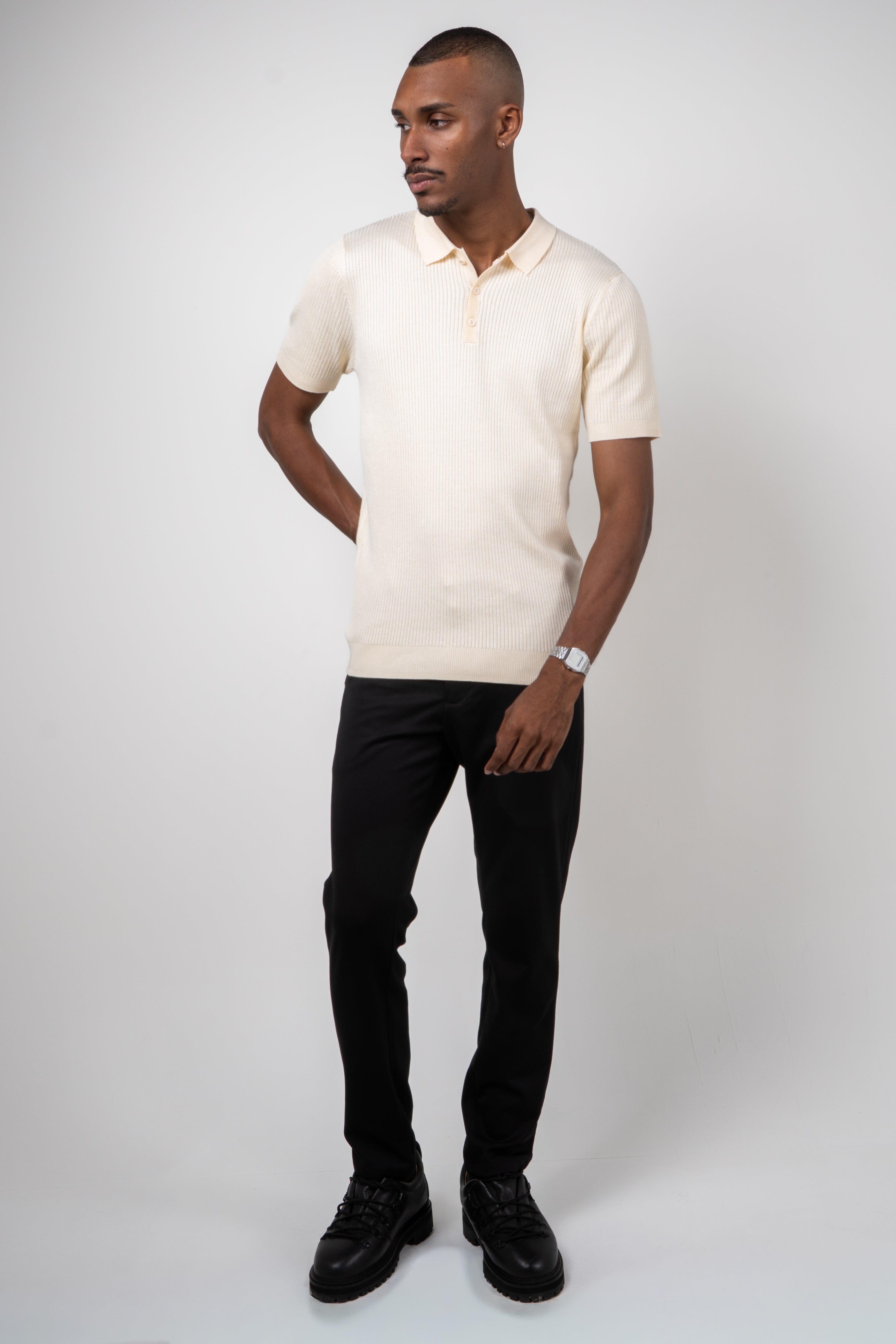 Polo Masculina Tricot Texturizada Ribana