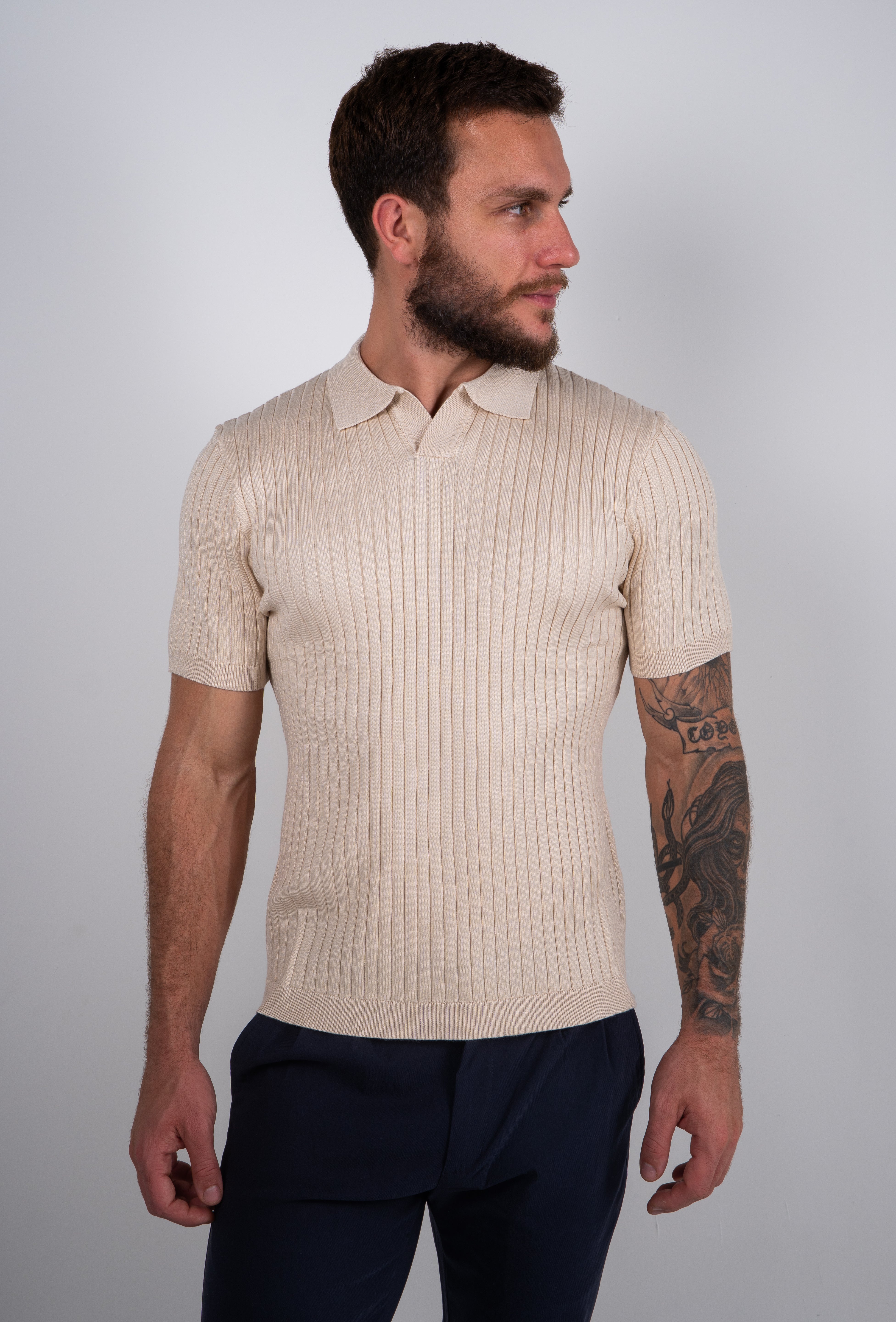 Camisa Polo Masculina Tricot Canelada Gola Italiana