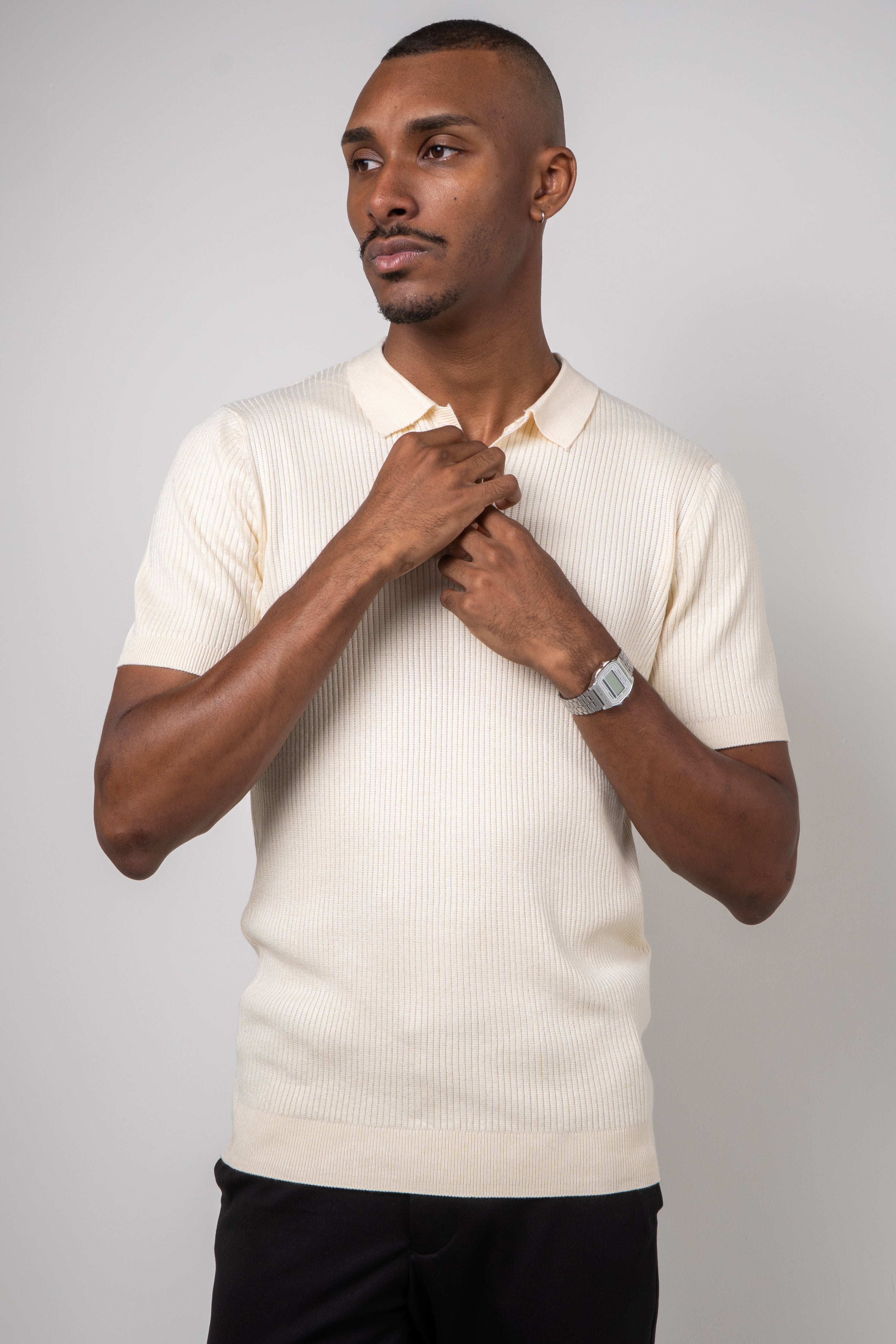 Polo Masculina Tricot Texturizada Ribana