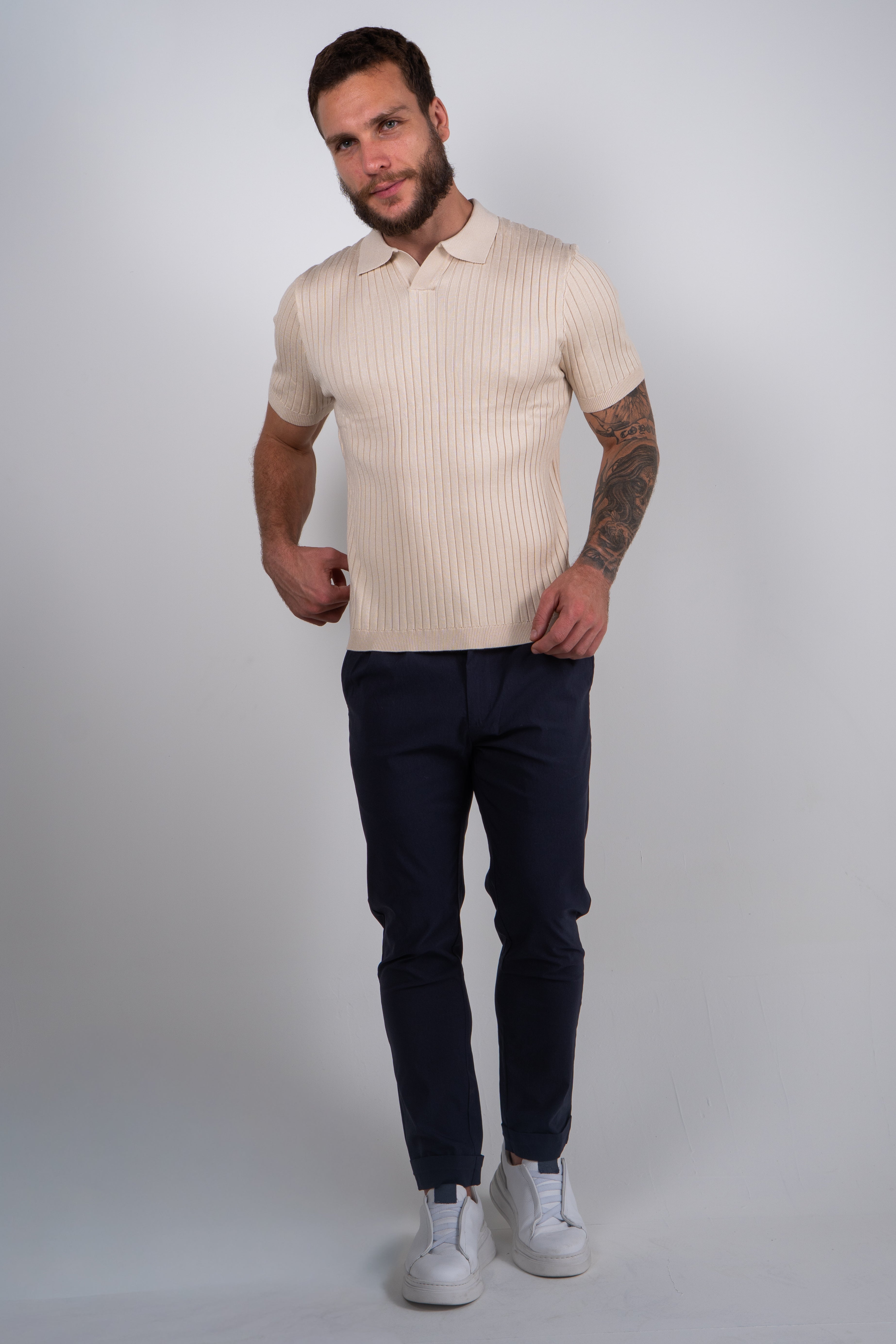 Camisa Polo Masculina Tricot Canelada Gola Italiana
