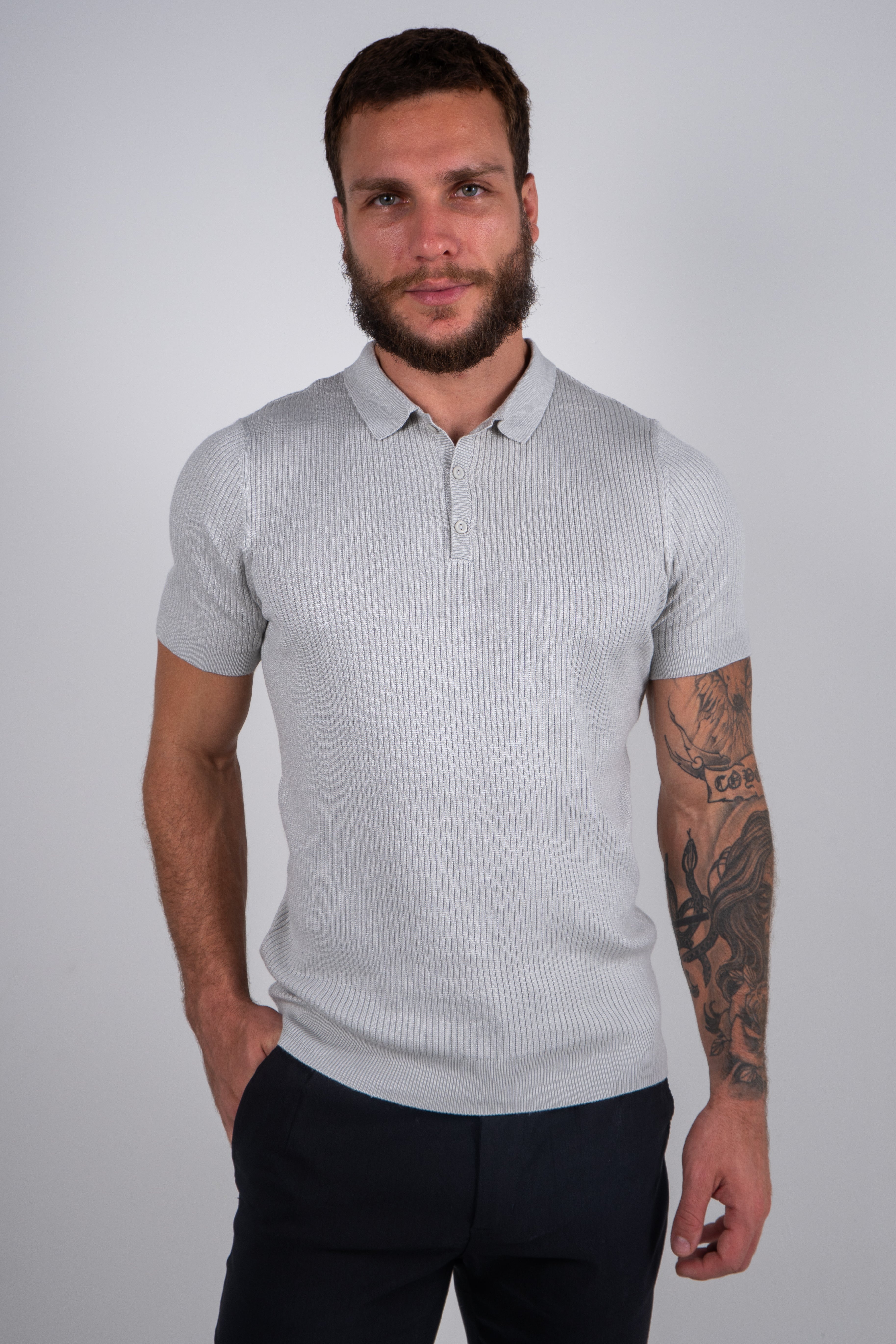 Polo Masculina Tricot Texturizada Ribana