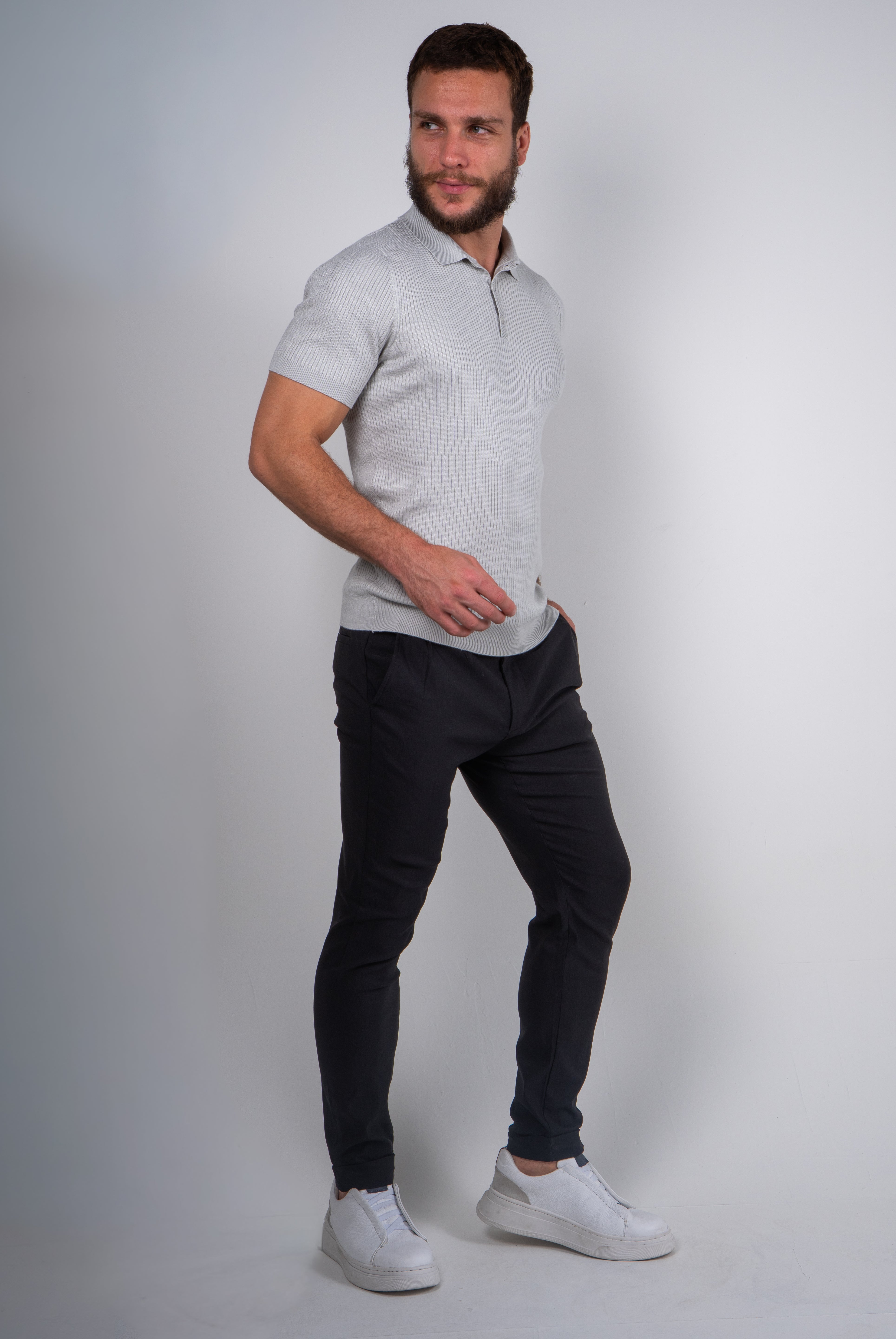 Polo Masculina Tricot Texturizada Ribana