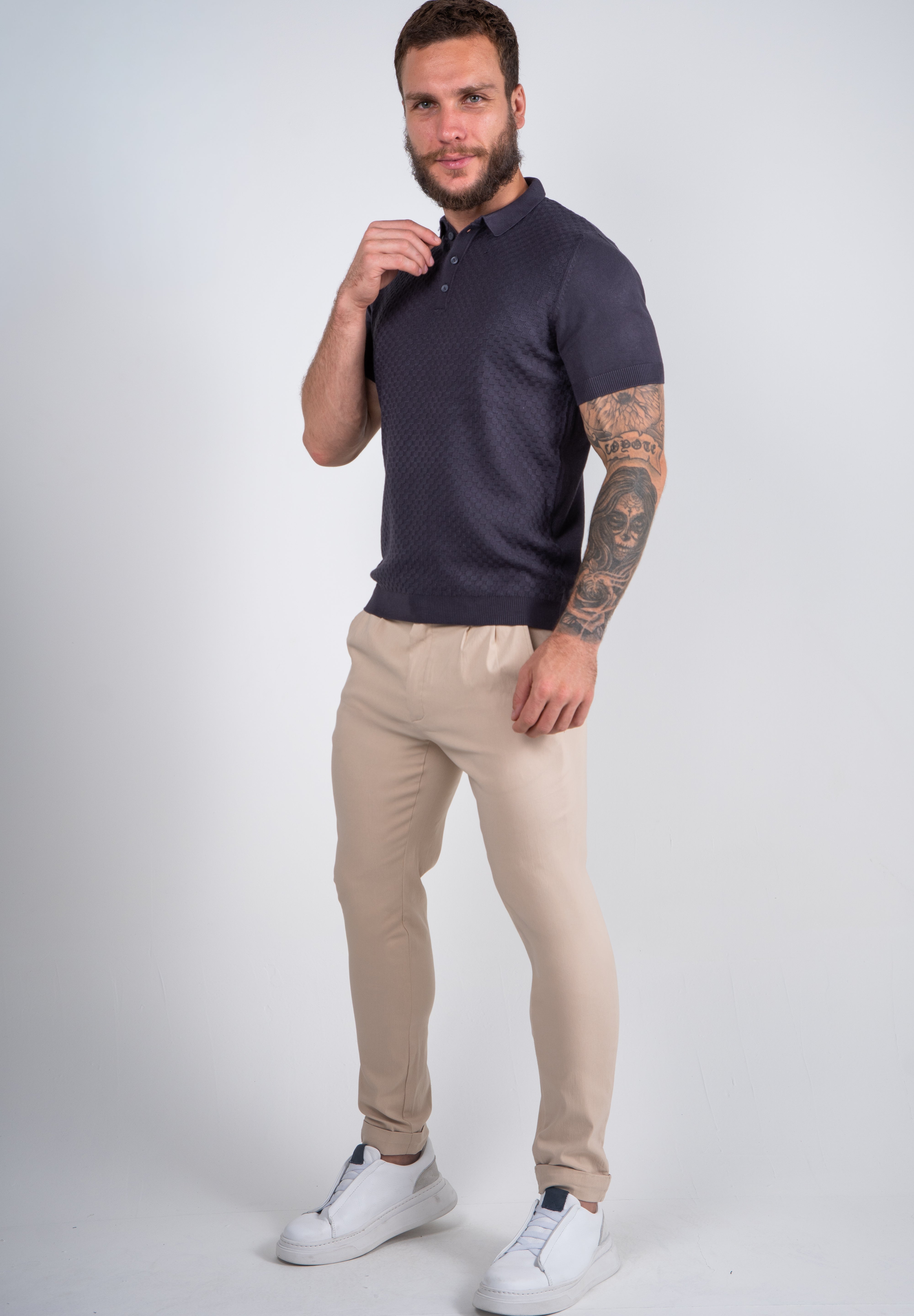 Polo Masculina Tricot Texturizada Premium Quadriculada