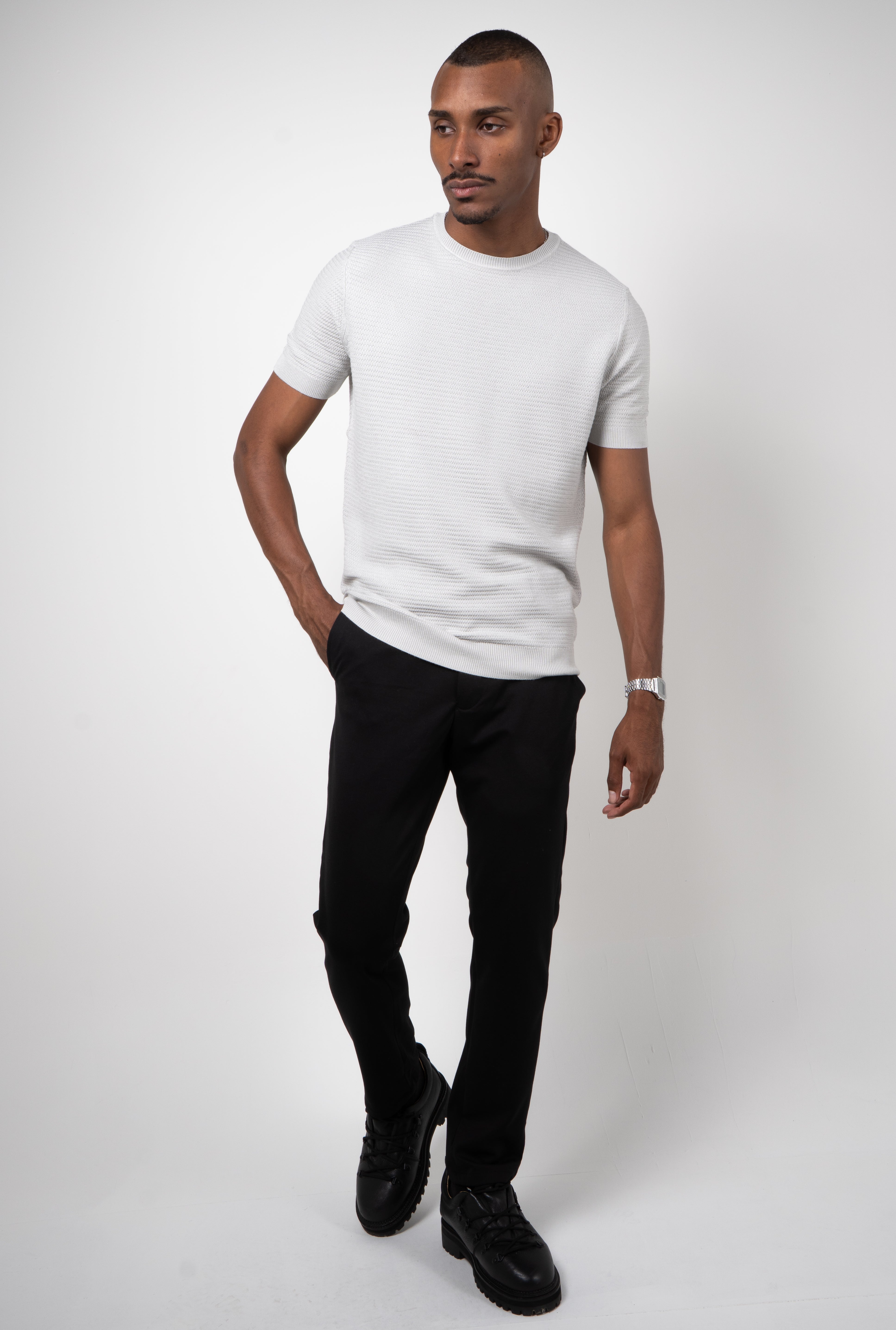 Camiseta Tricot Masculina Texturizada Premium Cinza