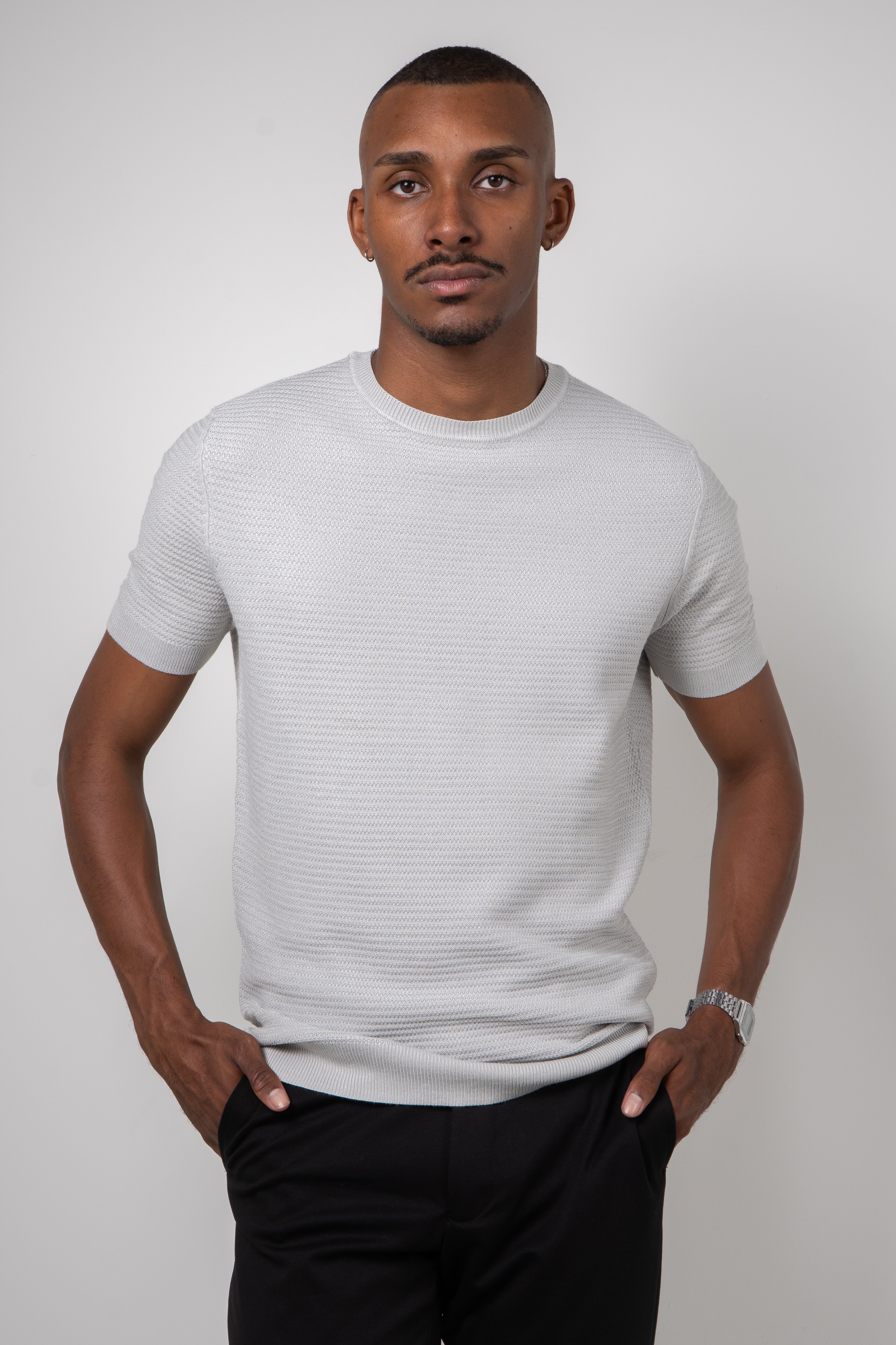 Camiseta Tricot Masculina Texturizada Premium Cinza