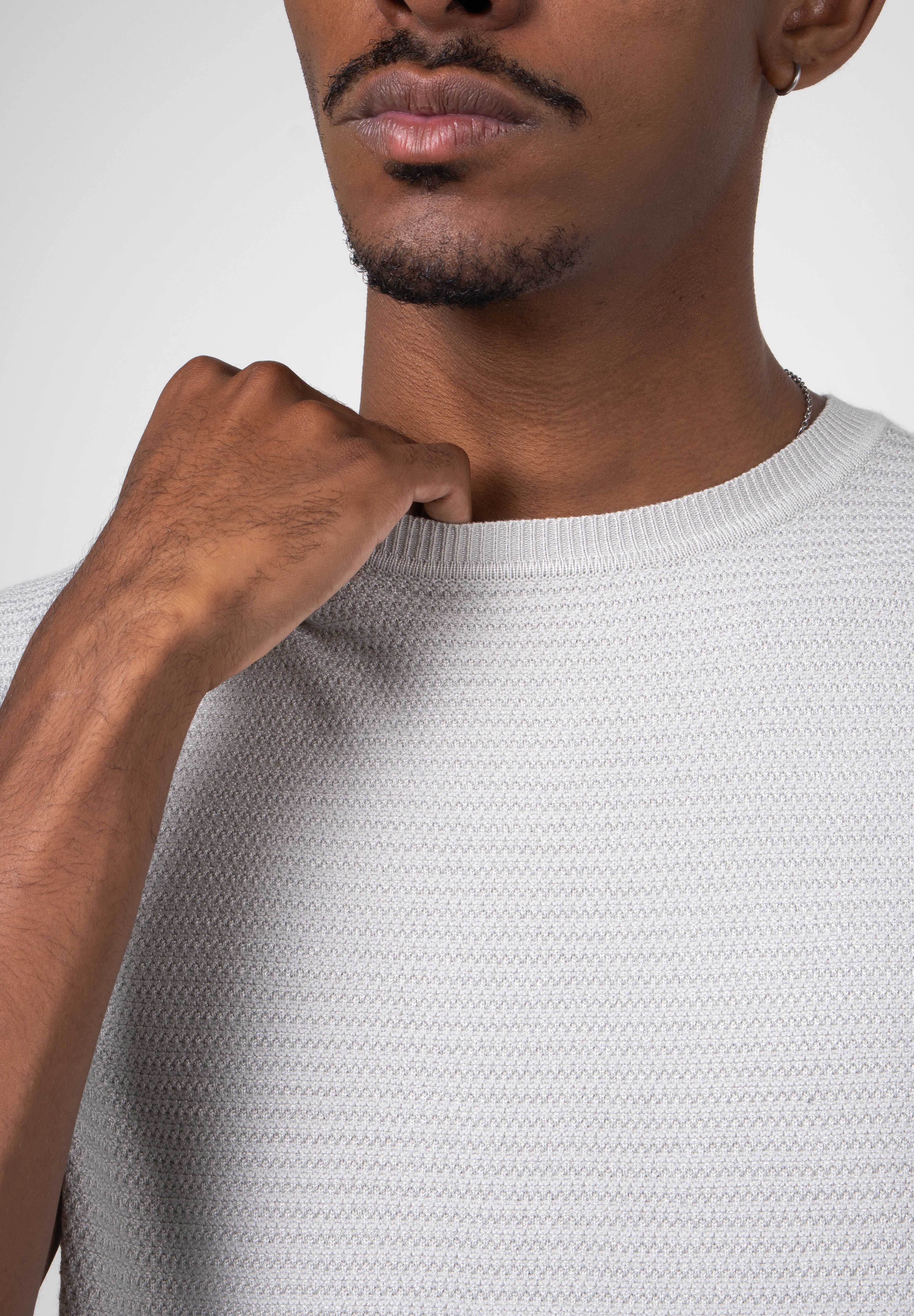 Camiseta Tricot Masculina Texturizada Premium Cinza