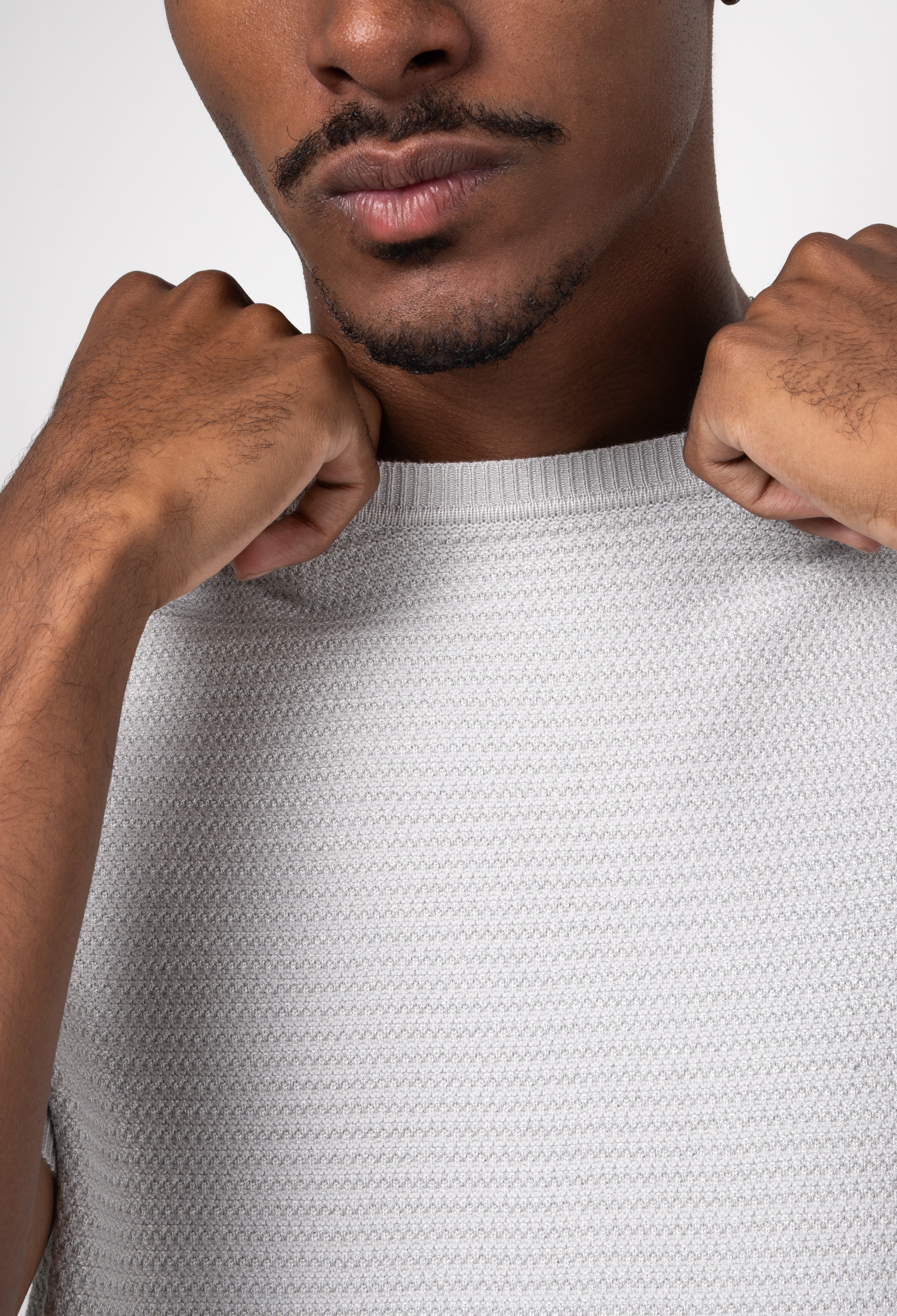 Camiseta Tricot Masculina Texturizada Premium Cinza