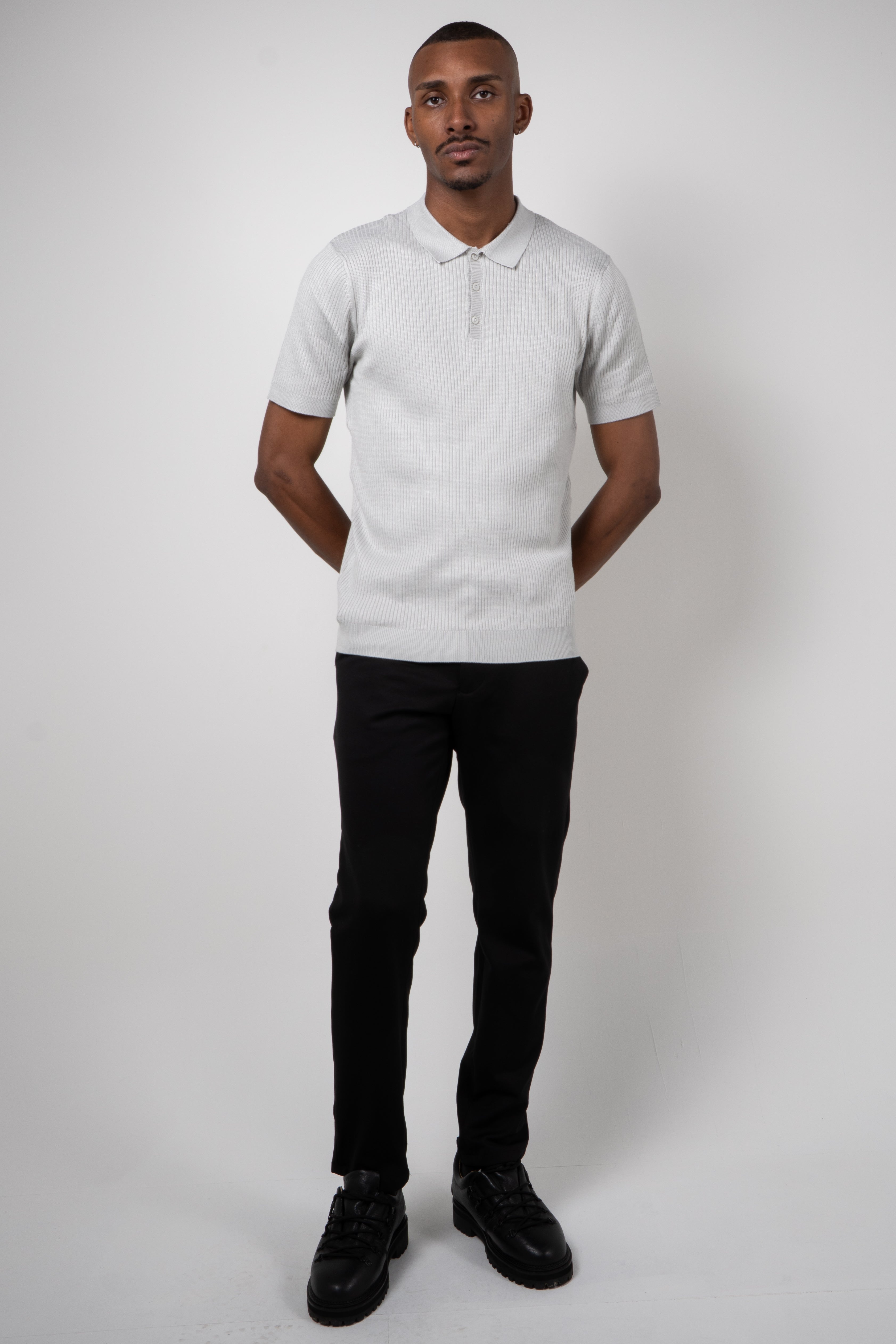 Polo Masculina Tricot Texturizada Ribana
