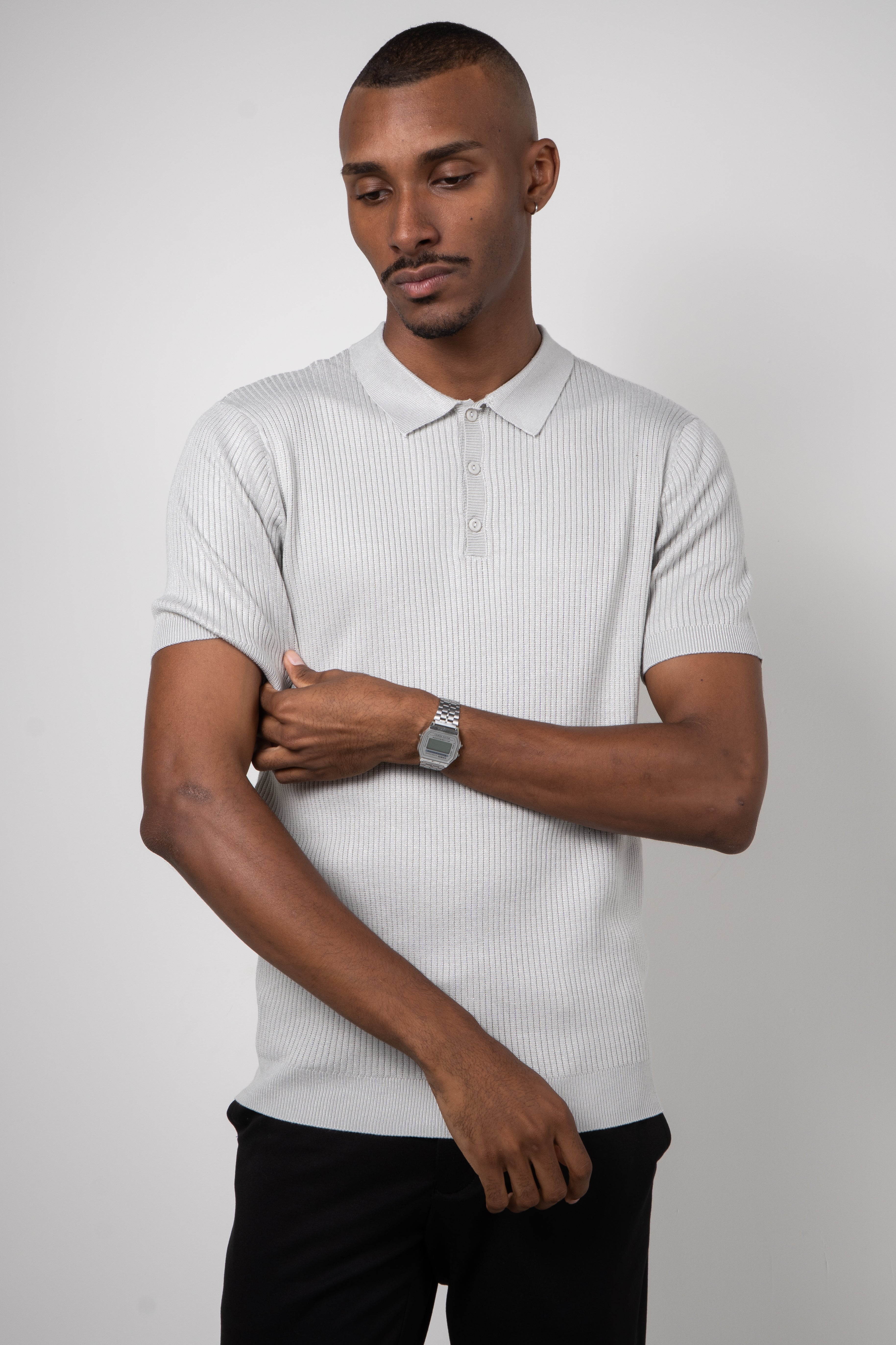 Polo Masculina Tricot Texturizada Ribana