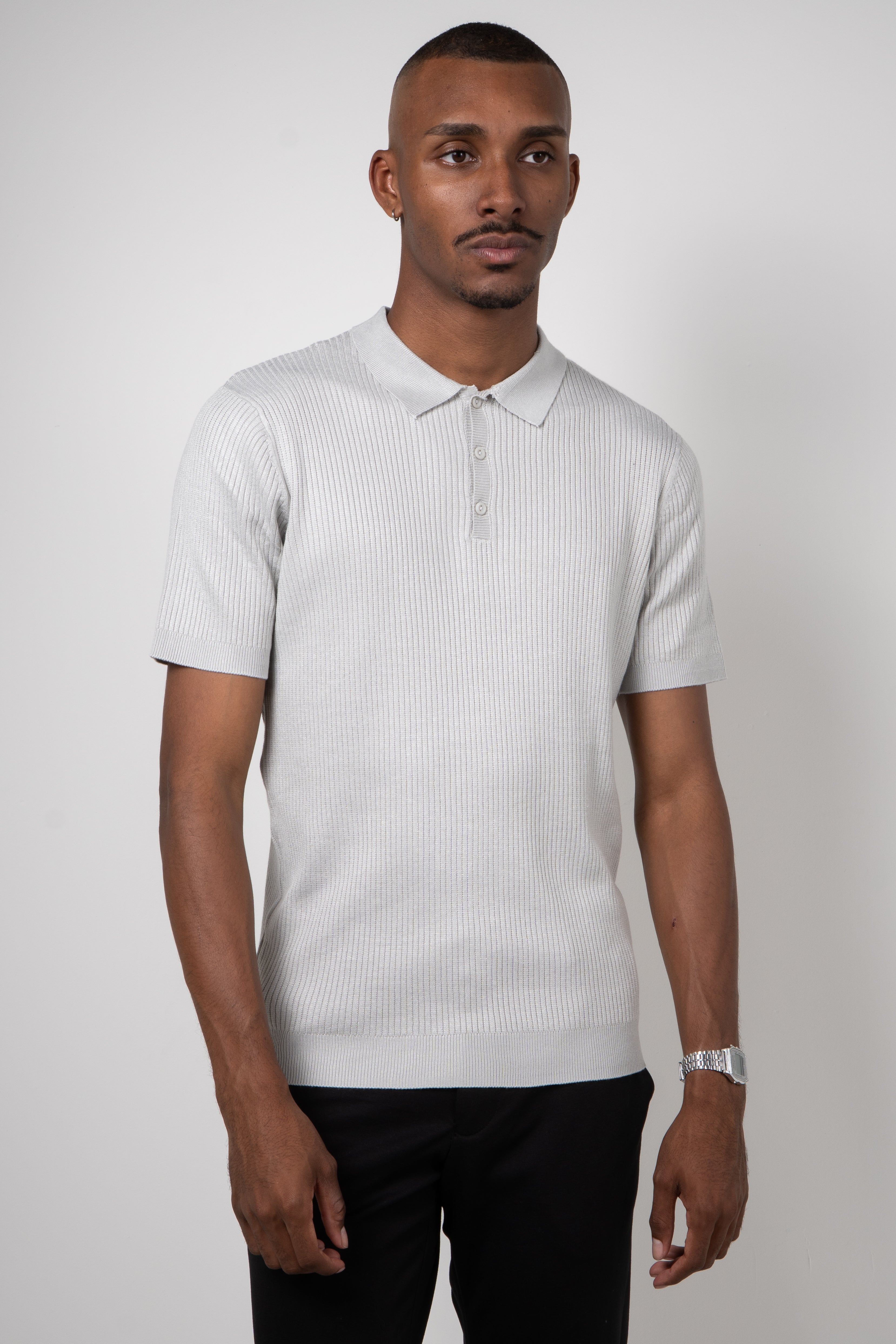 Polo Masculina Tricot Texturizada Ribana