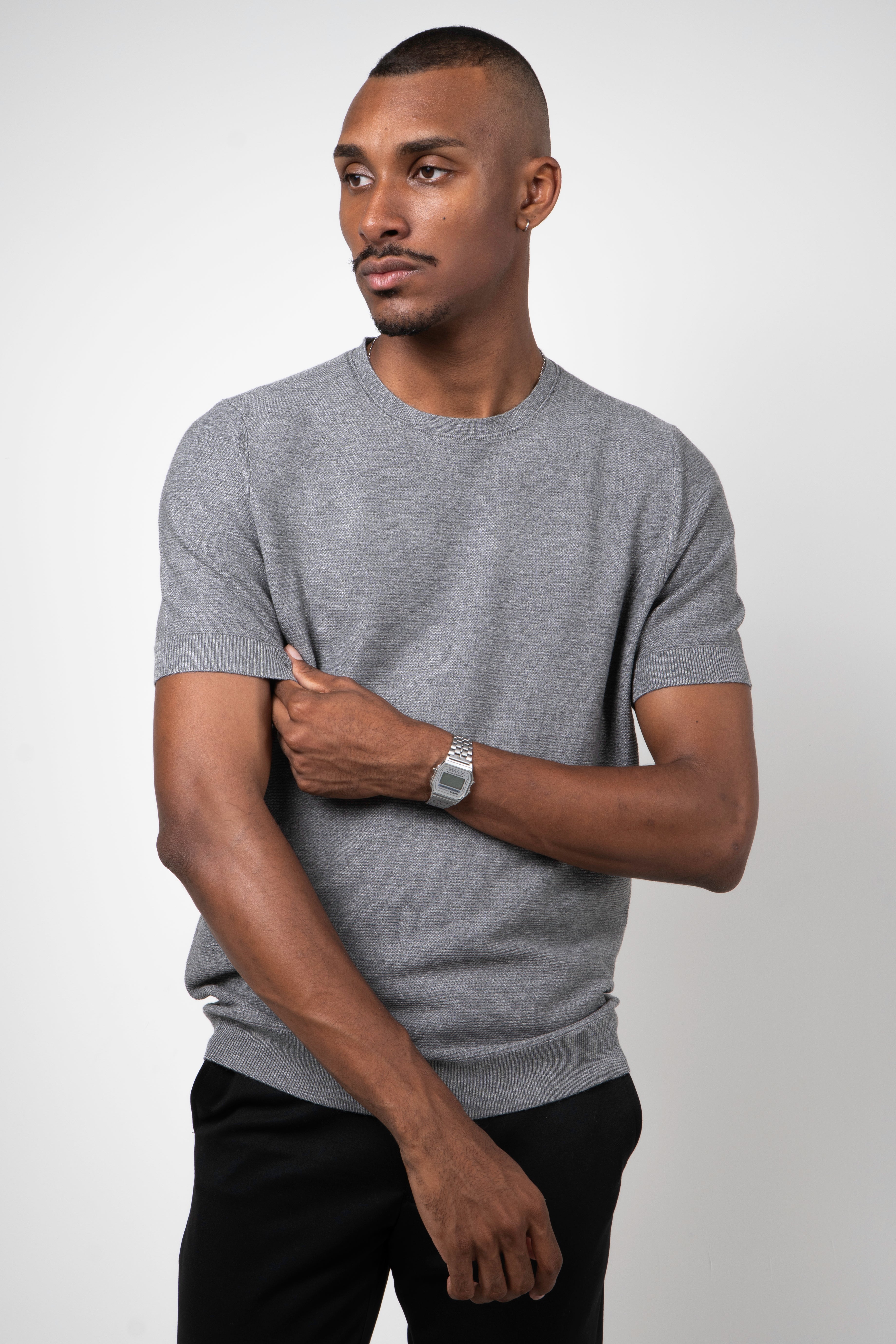 Camiseta Tricot Masculina Texturizada Premium Chumbo