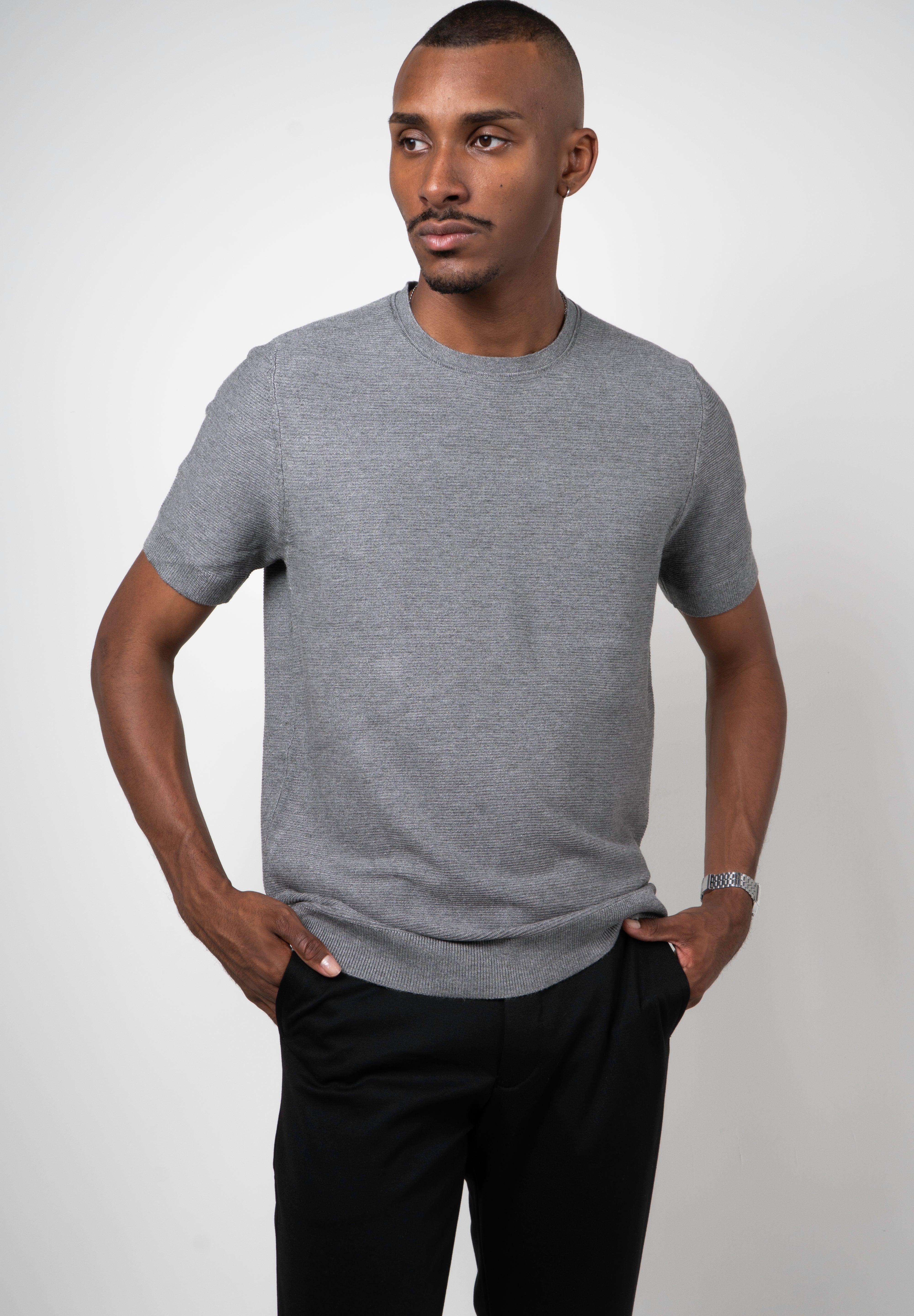 Camiseta Tricot Masculina Texturizada Premium Chumbo