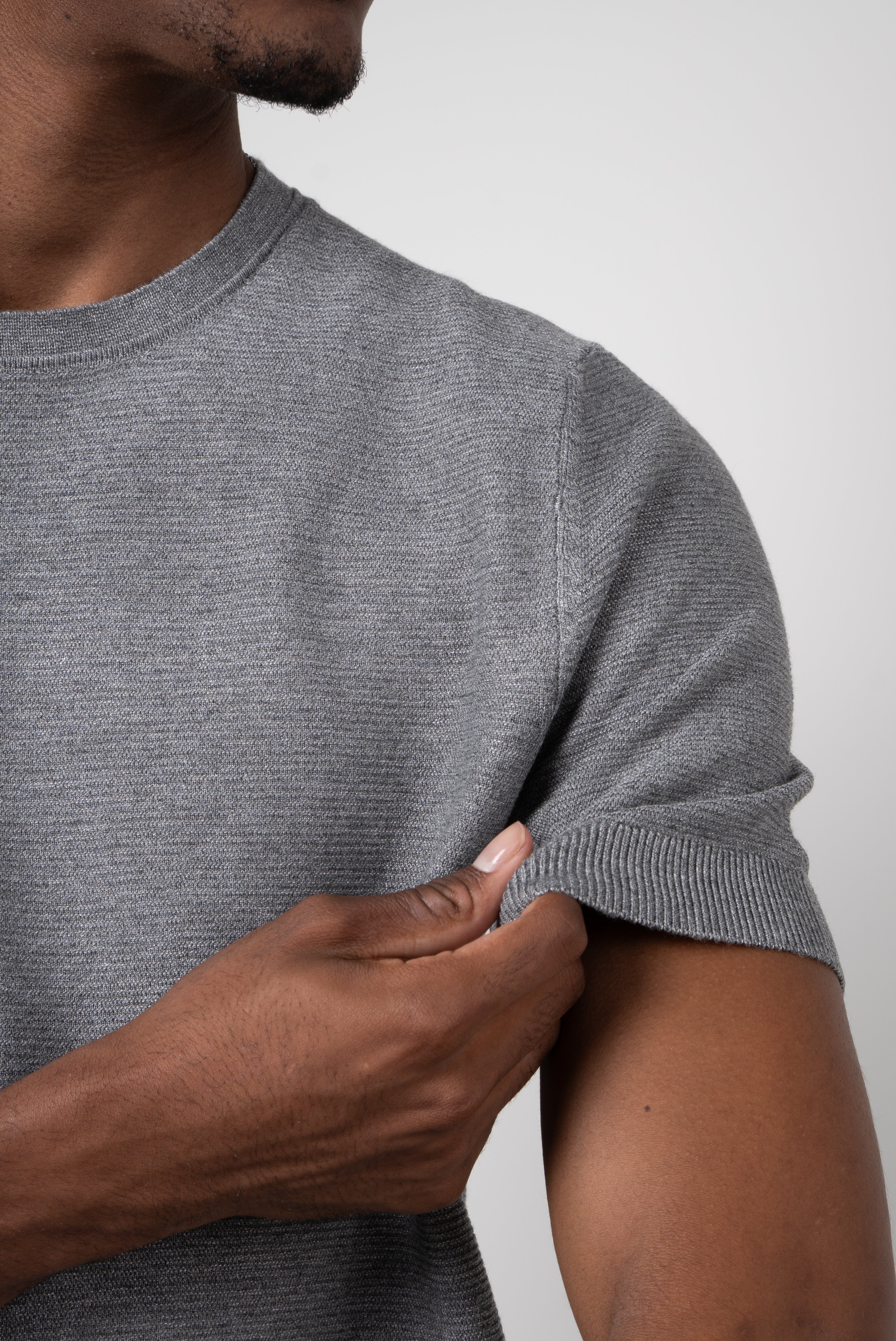 Camiseta Tricot Masculina Texturizada Premium Chumbo