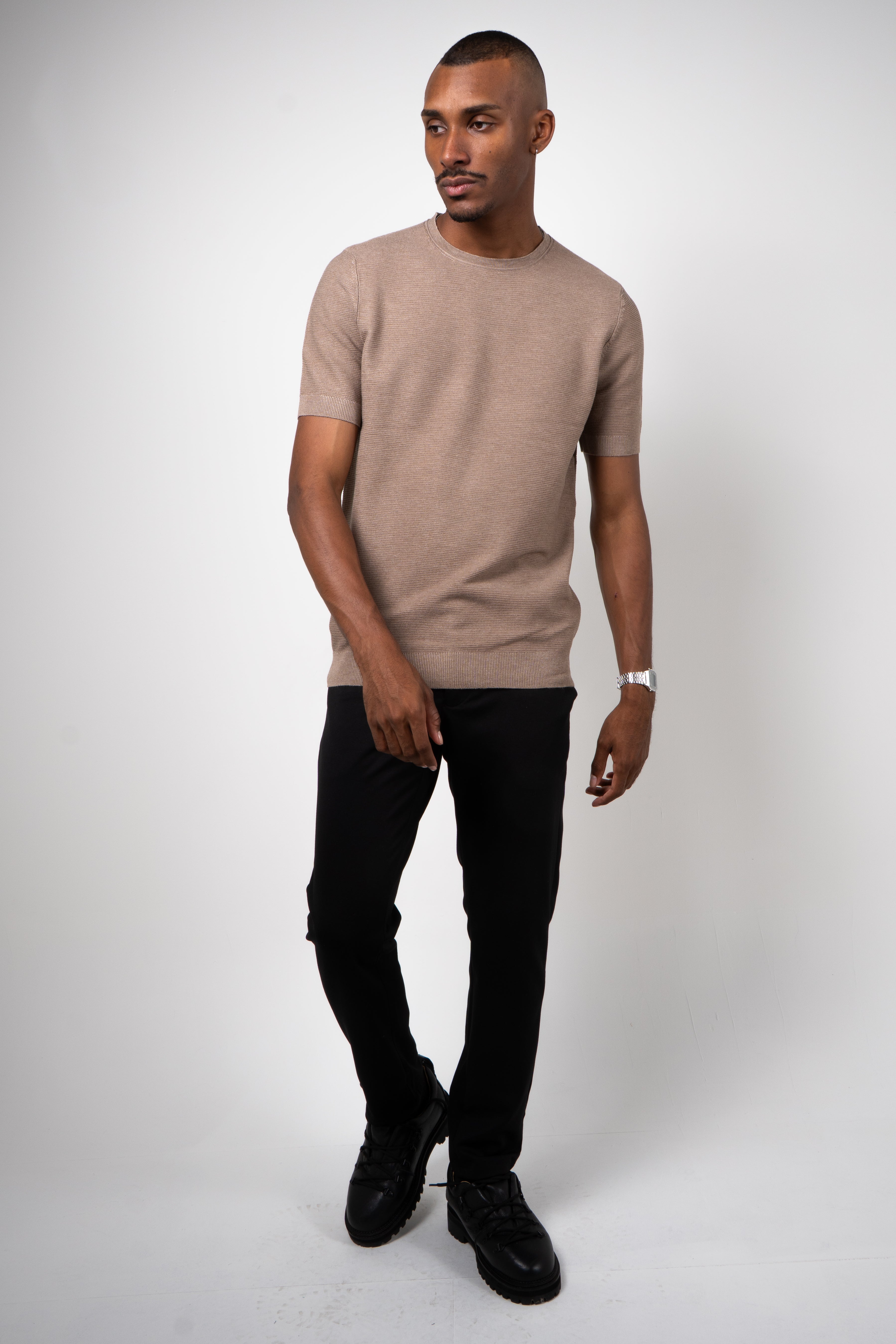 Camiseta Tricot Masculina Texturizada Premium Marrom