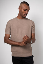 Camiseta Tricot Masculina Texturizada Premium Marrom
