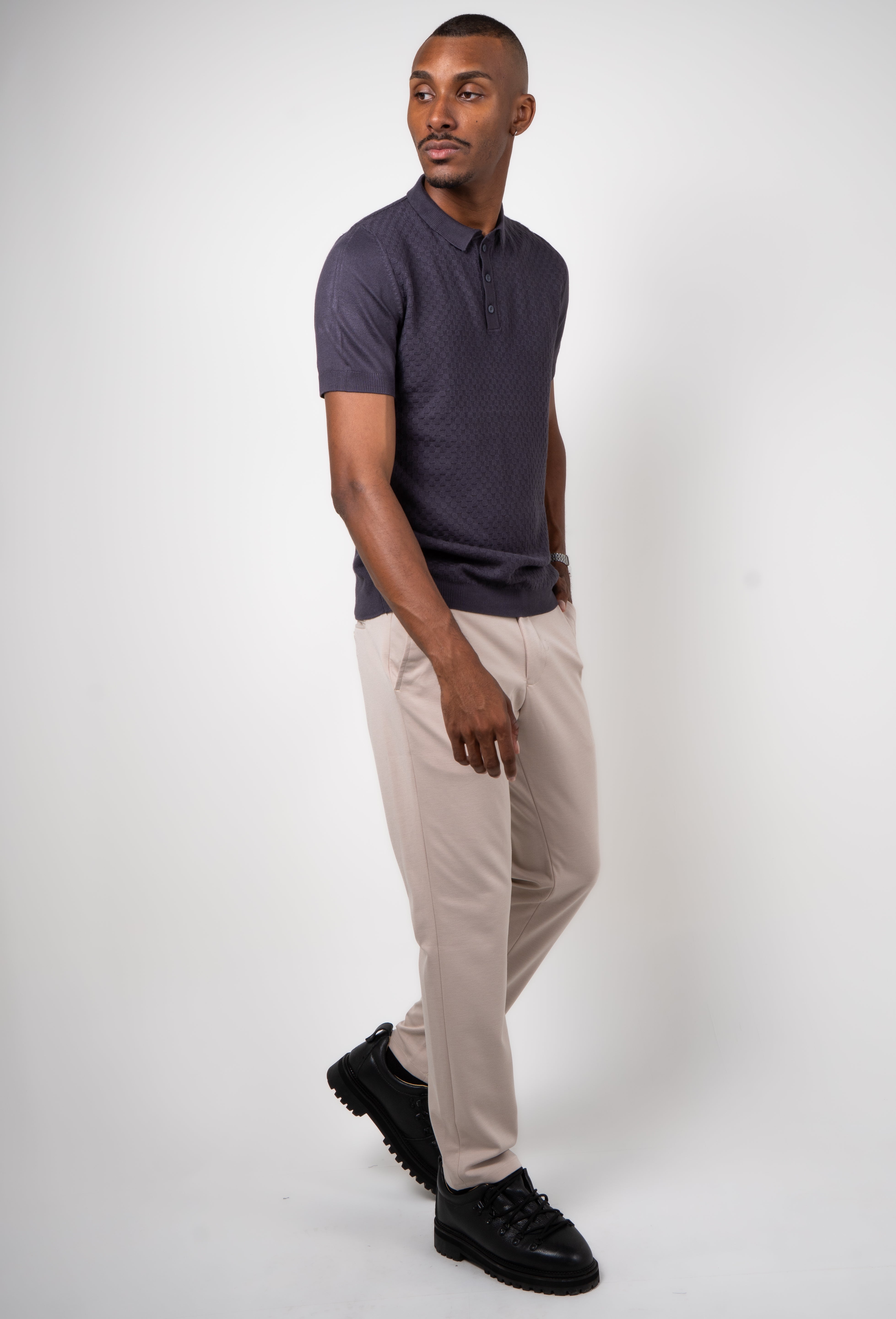 Polo Masculina Tricot Texturizada Premium Quadriculada