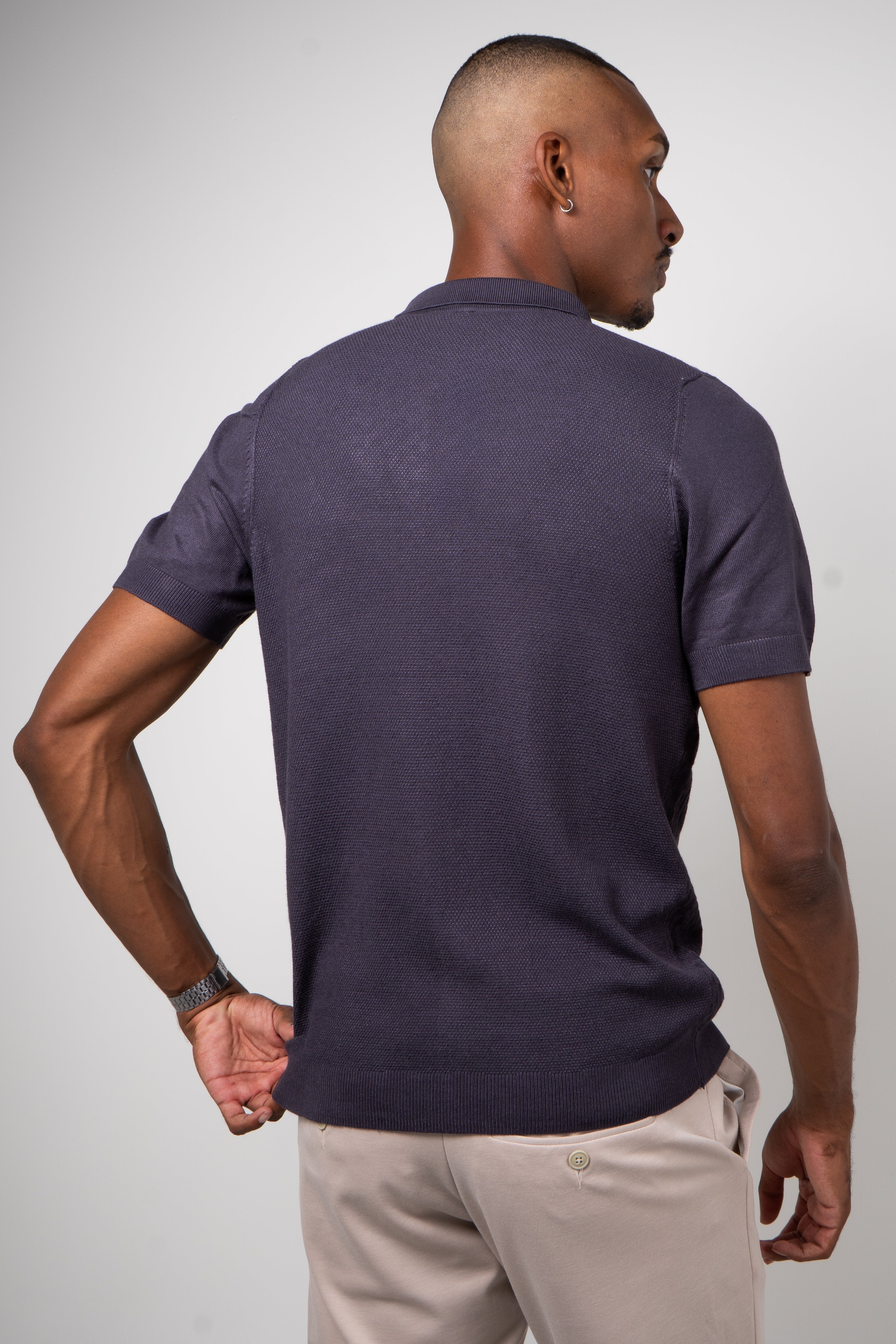 Polo Masculina Tricot Texturizada Premium Quadriculada