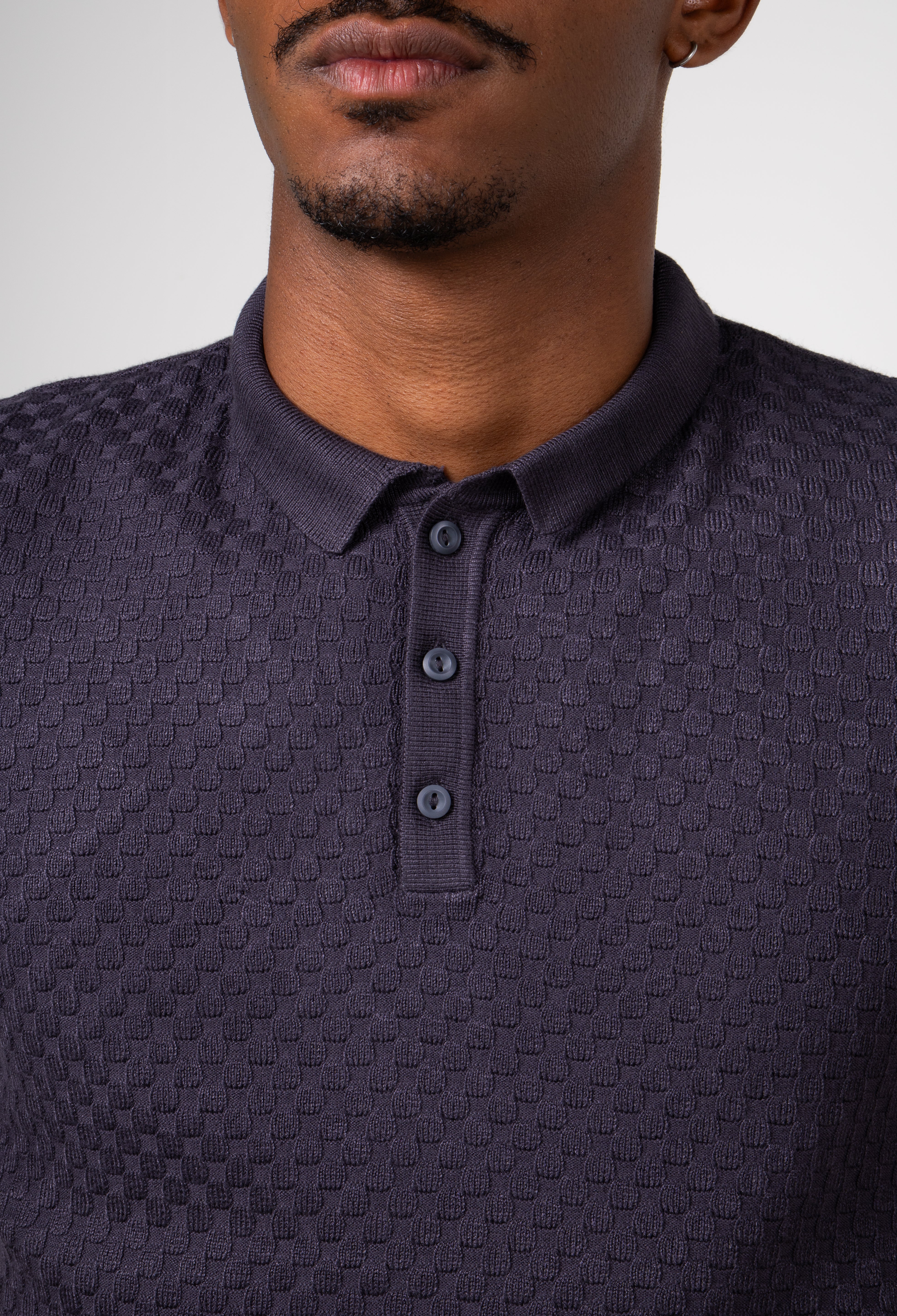Polo Masculina Tricot Texturizada Premium Quadriculada