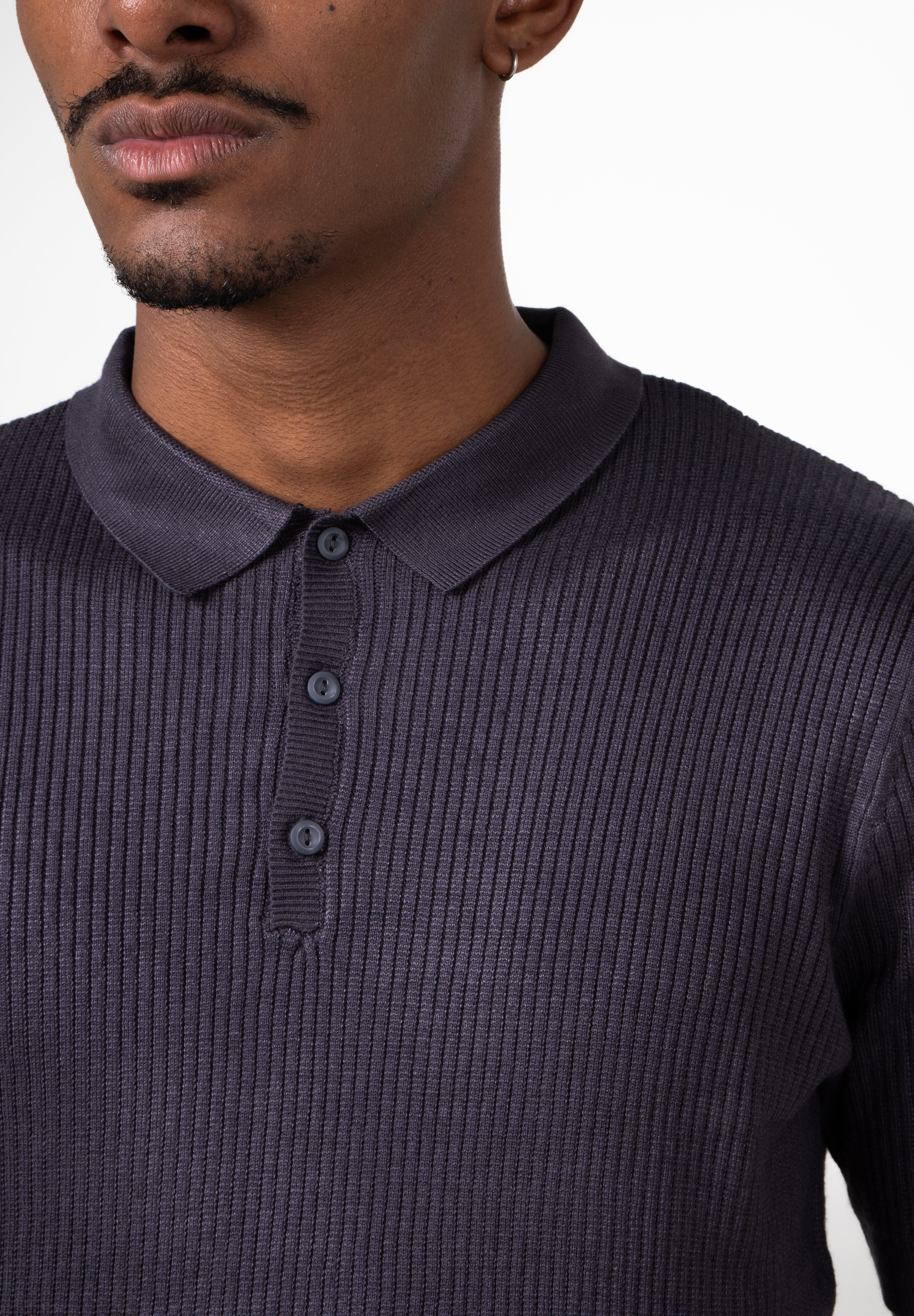 Polo Masculina Tricot Texturizada Ribana