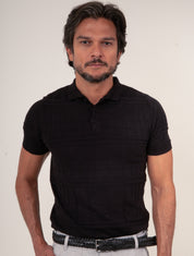 Polo Masculina Tricot Texturizada Preto