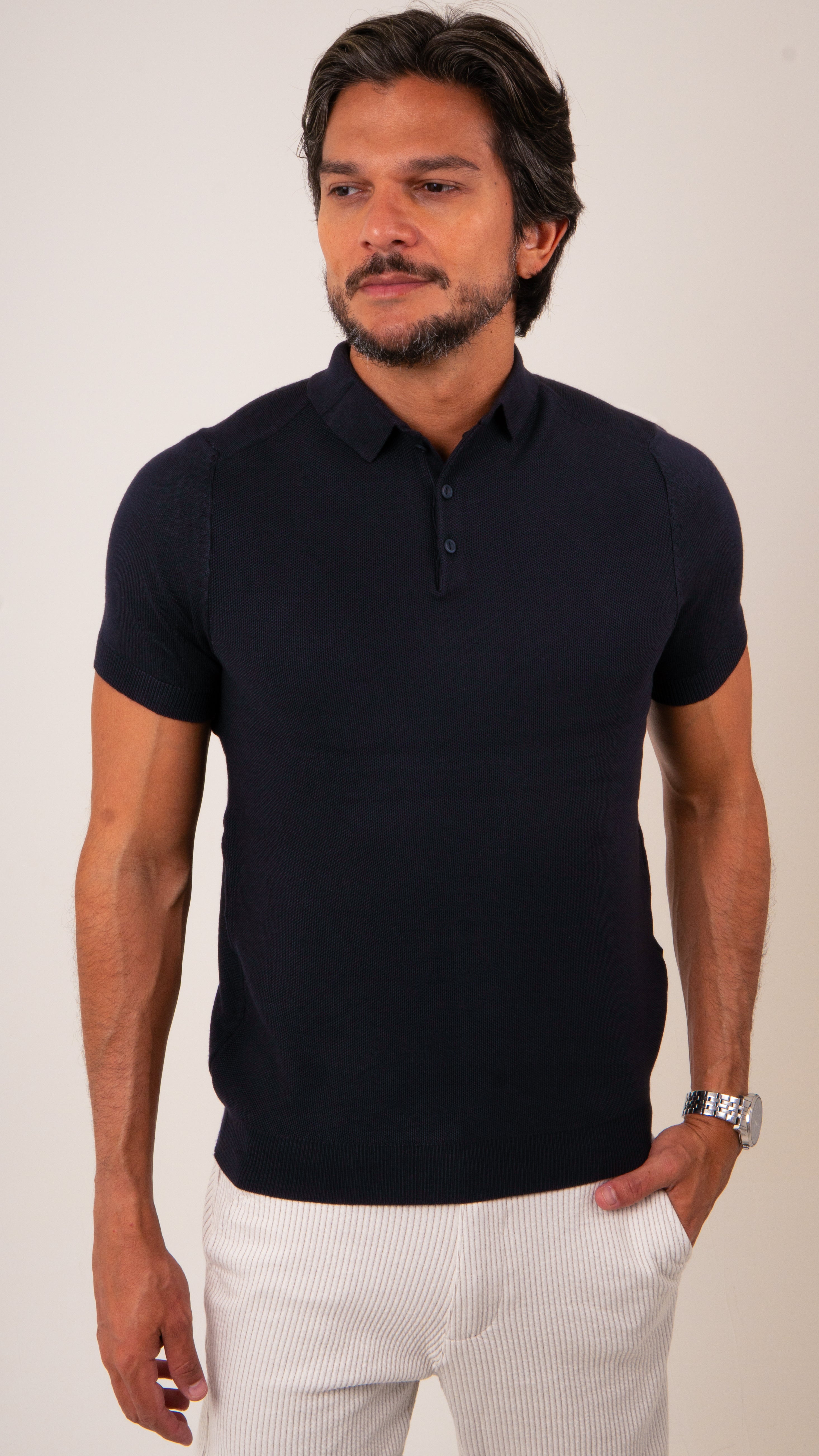 Camisa Polo Masculina Slim Tricot Lisa