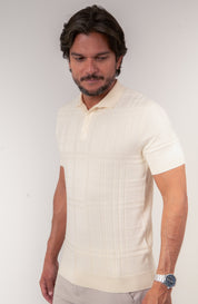 Polo Masculina Tricot Texturizada Bege