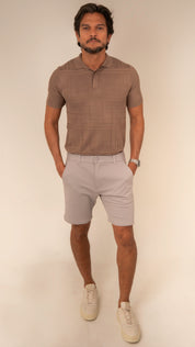 Polo Masculina Tricot Texturizada Marrom