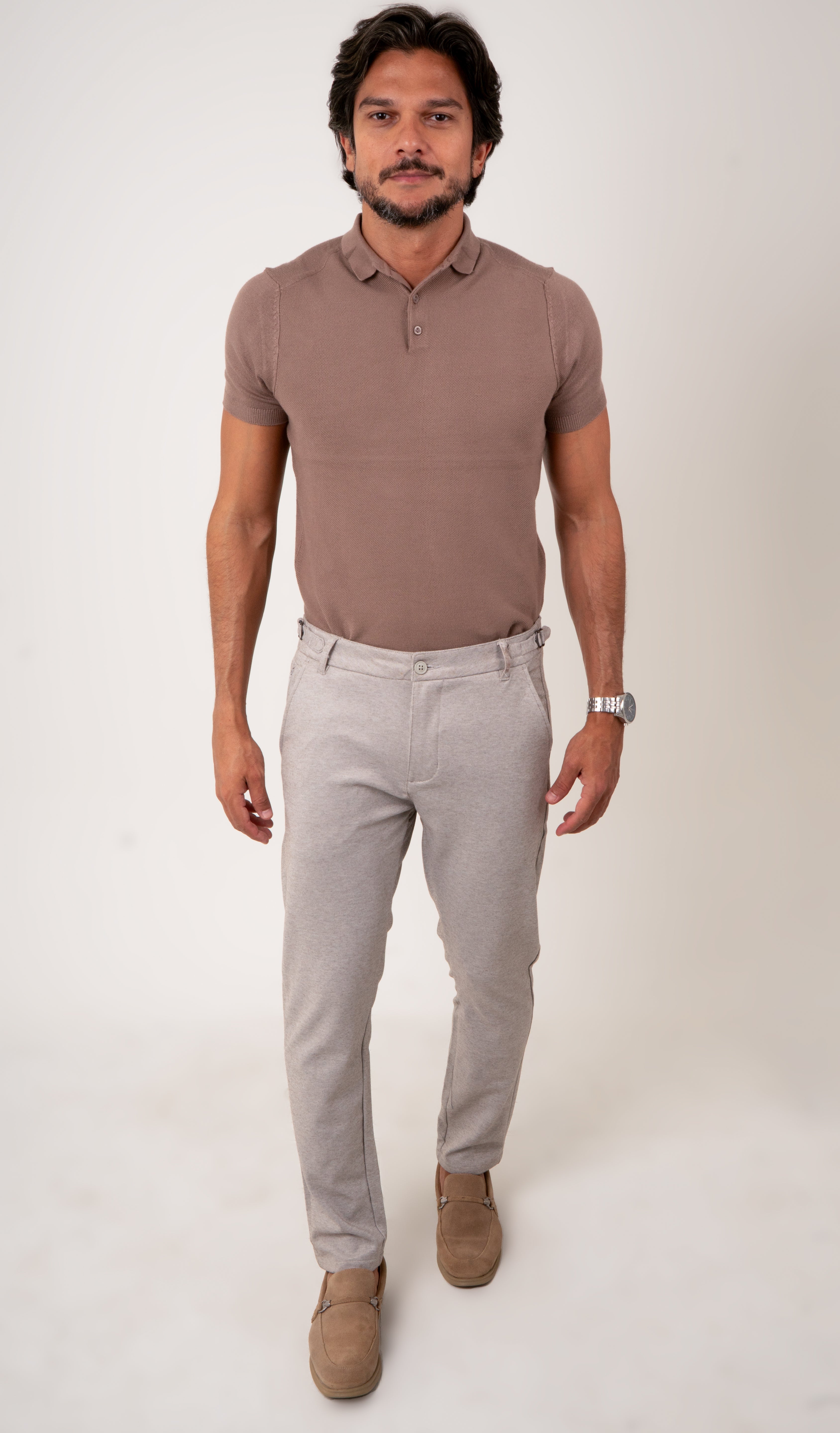 Calça Alfaiataria Masculina em Malha com Ajuste Lateral