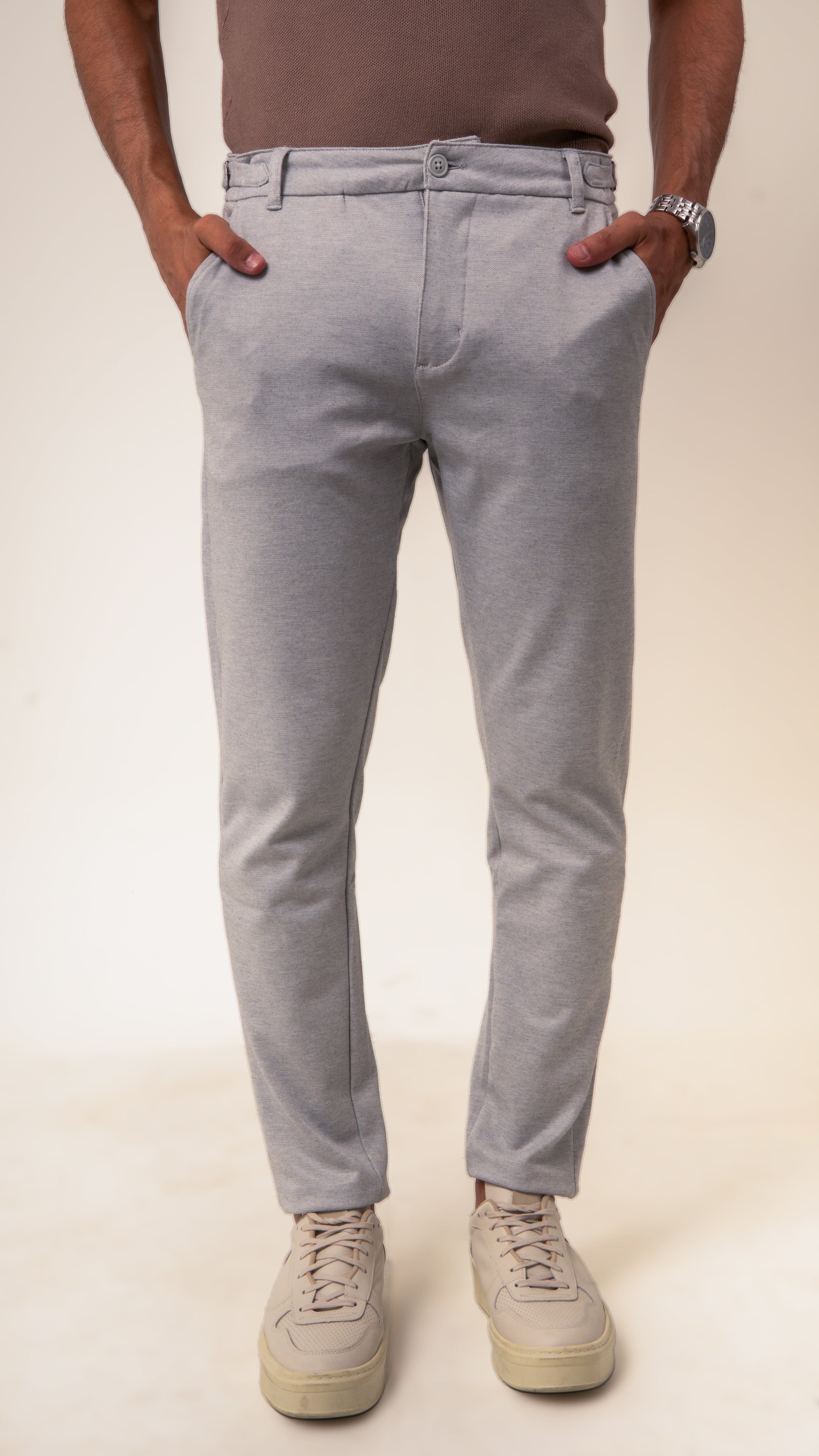 Calça Alfaiataria Masculina em Malha com Ajuste Lateral