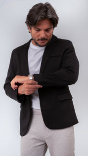 Blazer Masculino Preto Slim Malha Confort