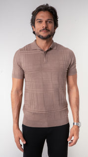 Polo Masculina Tricot Texturizada Marrom