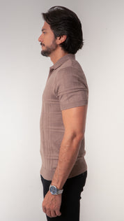 Polo Masculina Tricot Texturizada Marrom