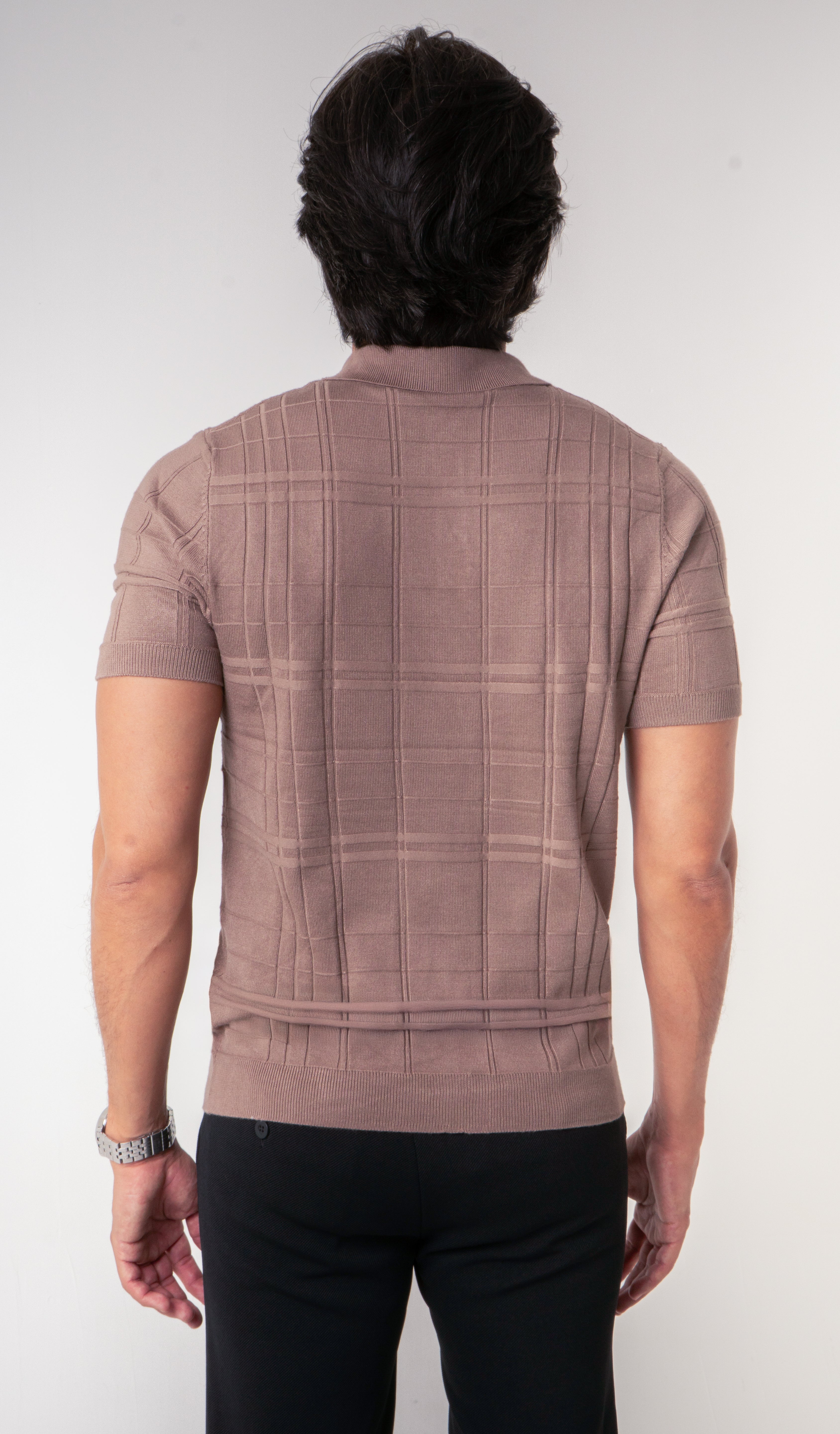 Polo Masculina Tricot Texturizada Marrom