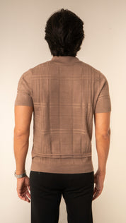 Polo Masculina Tricot Texturizada Marrom