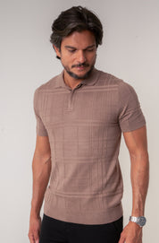 Polo Masculina Tricot Texturizada Marrom