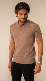 Polo Masculina Tricot Texturizada Marrom